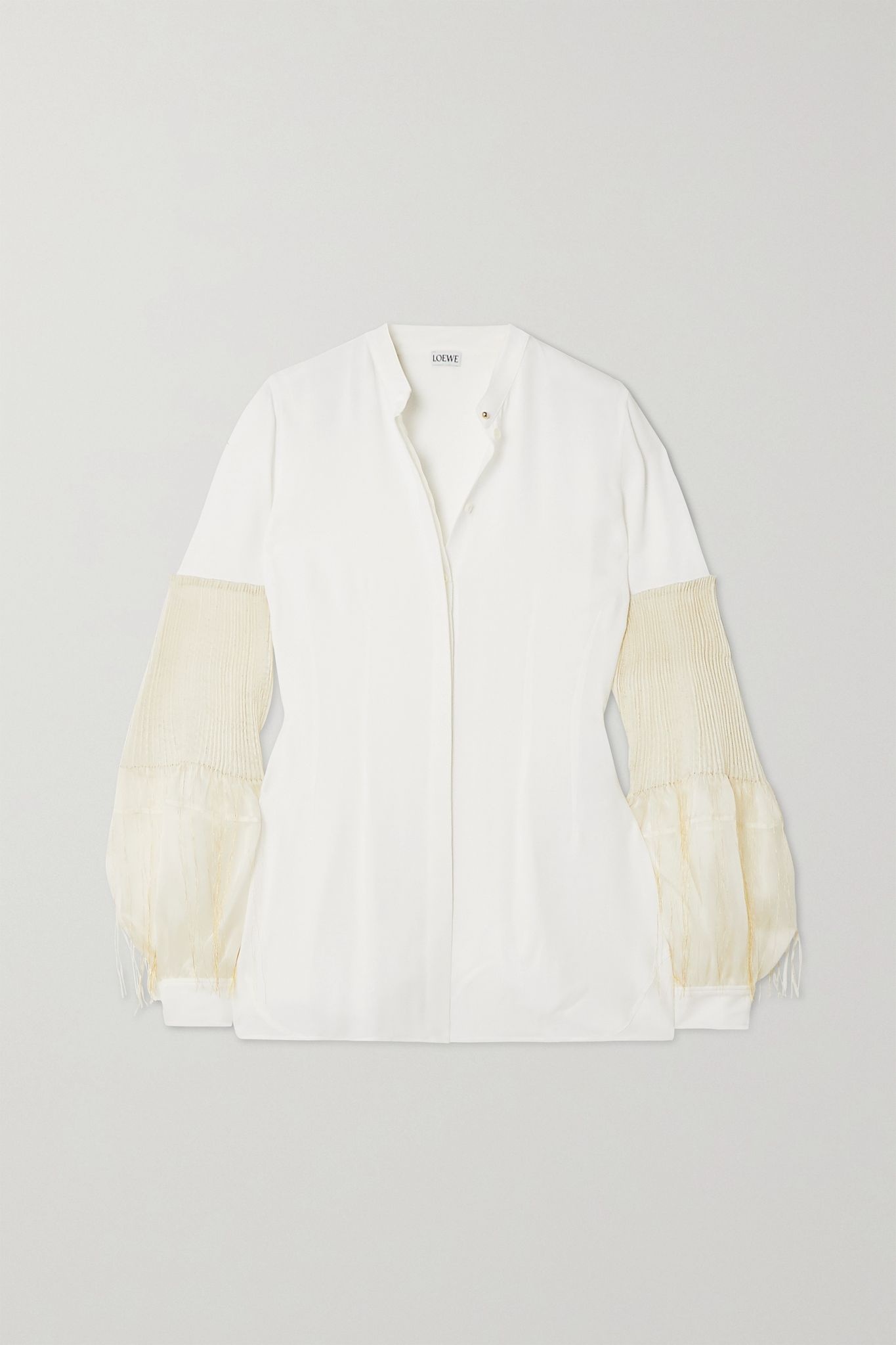 Crepe de chine and pleated embroidered silk-chiffon blouse - 1