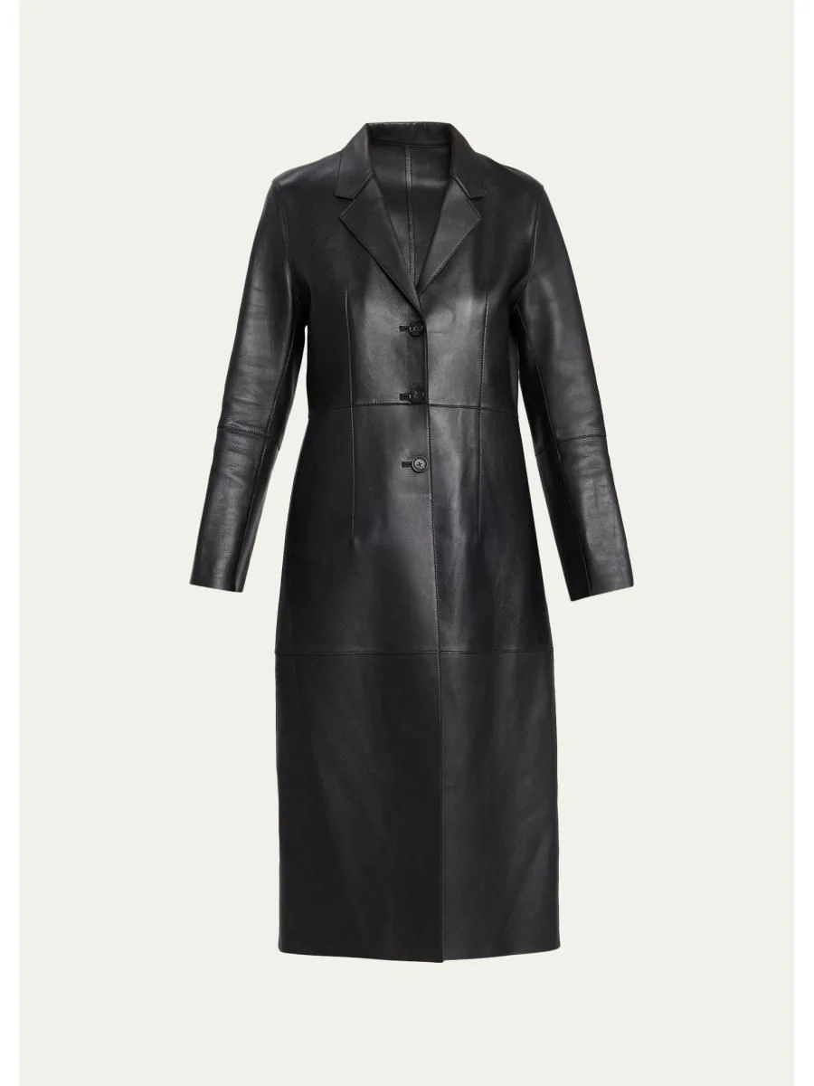 Leather Slim Long Coat - 1