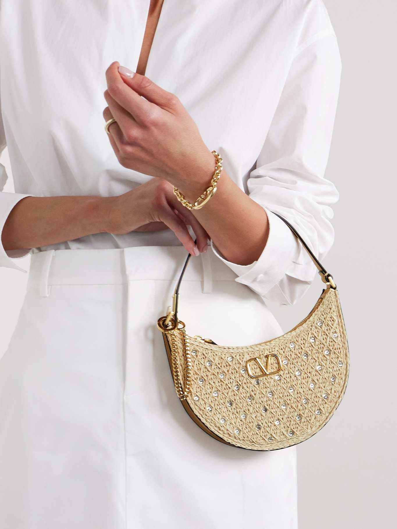 【関税&送料込】Valentino Garavani Embellished Raffia Vlogo Valentino VLOGO Signature mini embellished raffia and