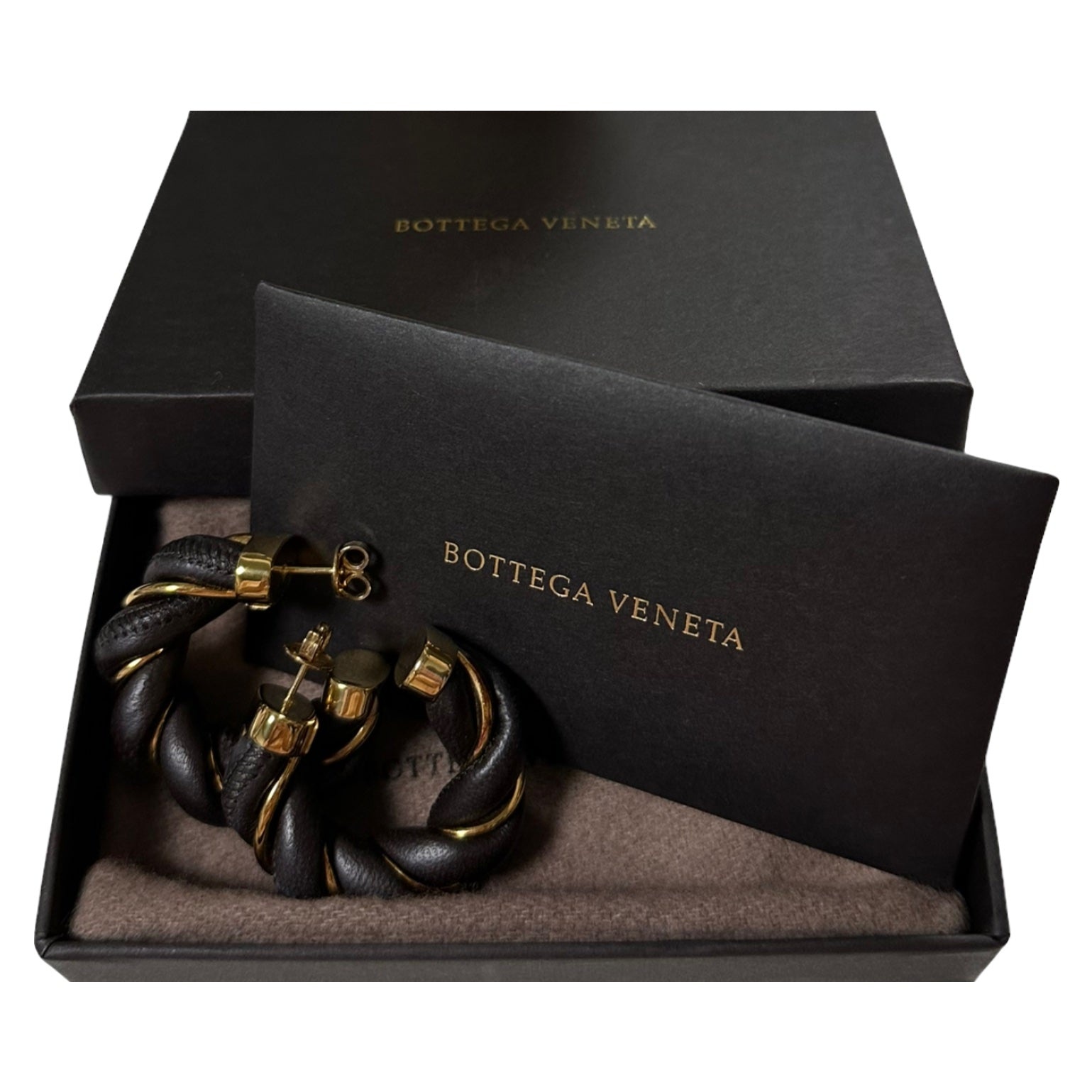 BOTTEGA VENETA Fall Winter 2020 Twist Gold-plated and Leather Hoop Earrings - 4