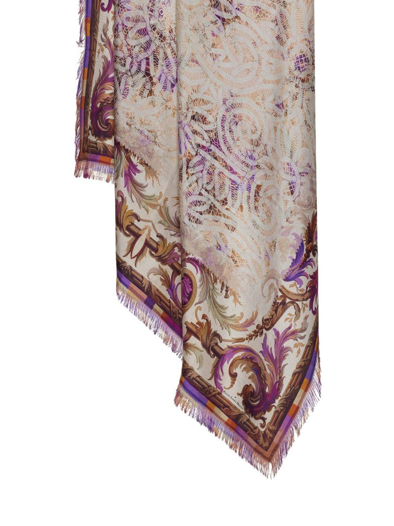 Aloeuw baroque-patterned fringed silk scarf 4