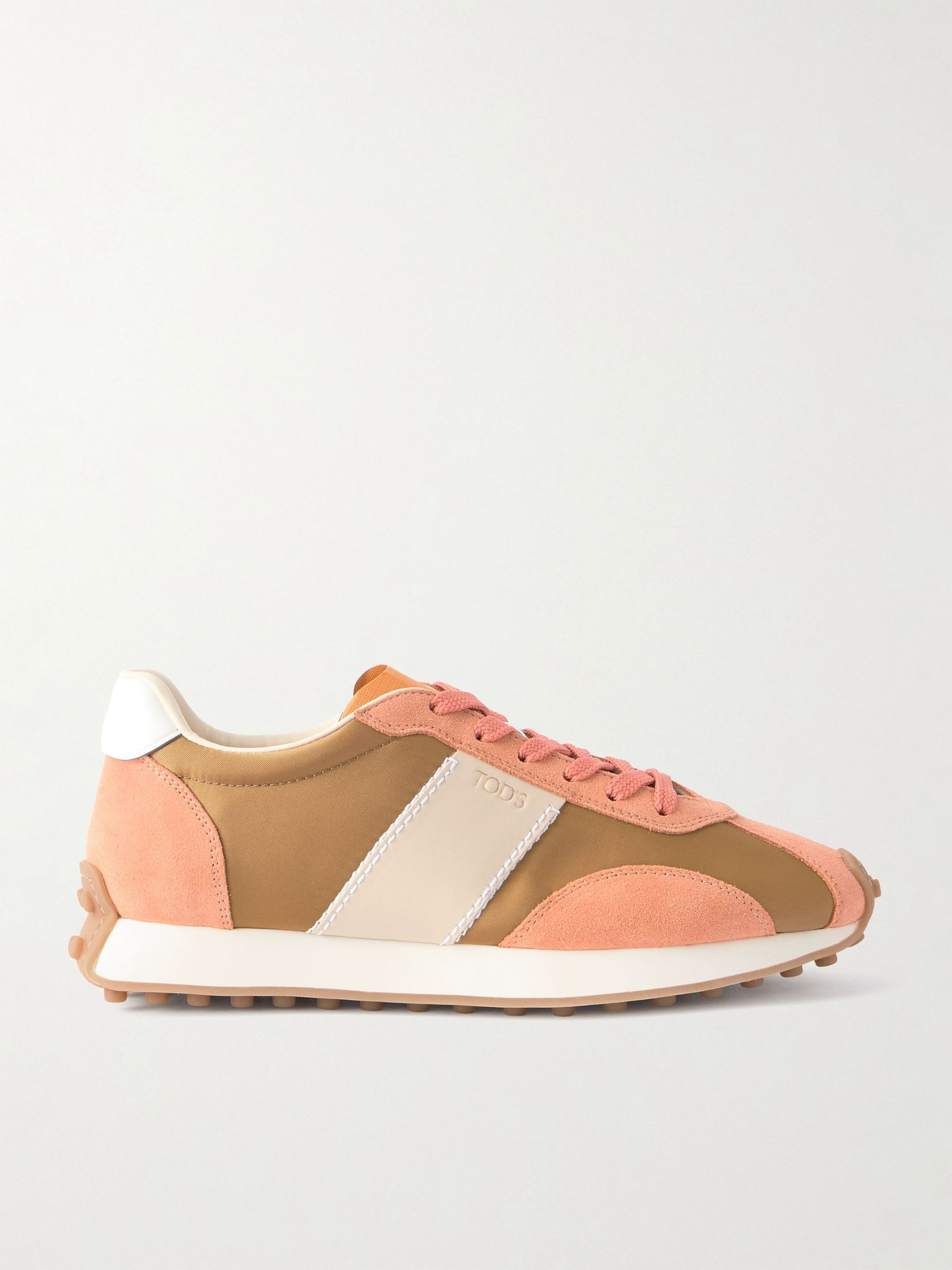 Sportivo Active leather and suede-trimmed shell sneakers Tan - 1