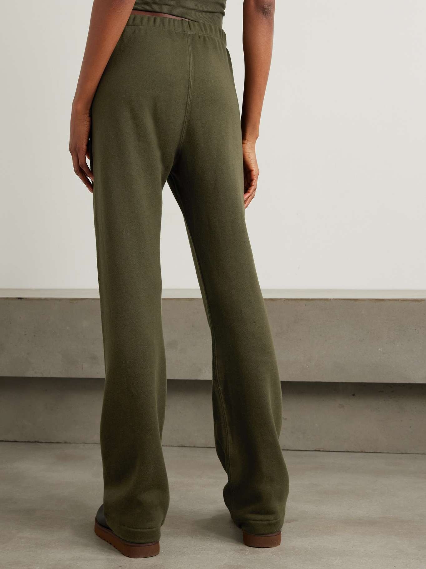 Embroidered cotton and modal-blend jersey sweatpants Army green - 3