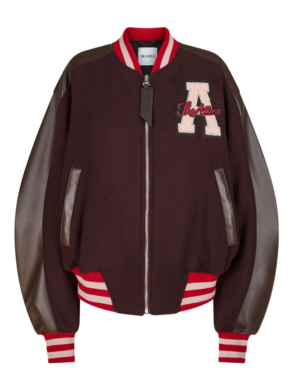 leather-sleeved logo-patch bomber jacket - 1