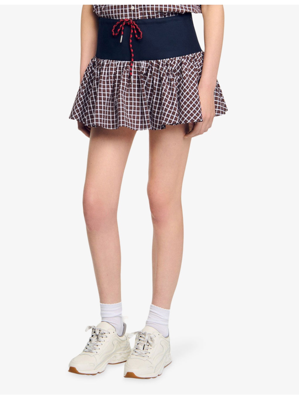 Checked Drawstring-Waist Stretch-Cotton Skort - 3