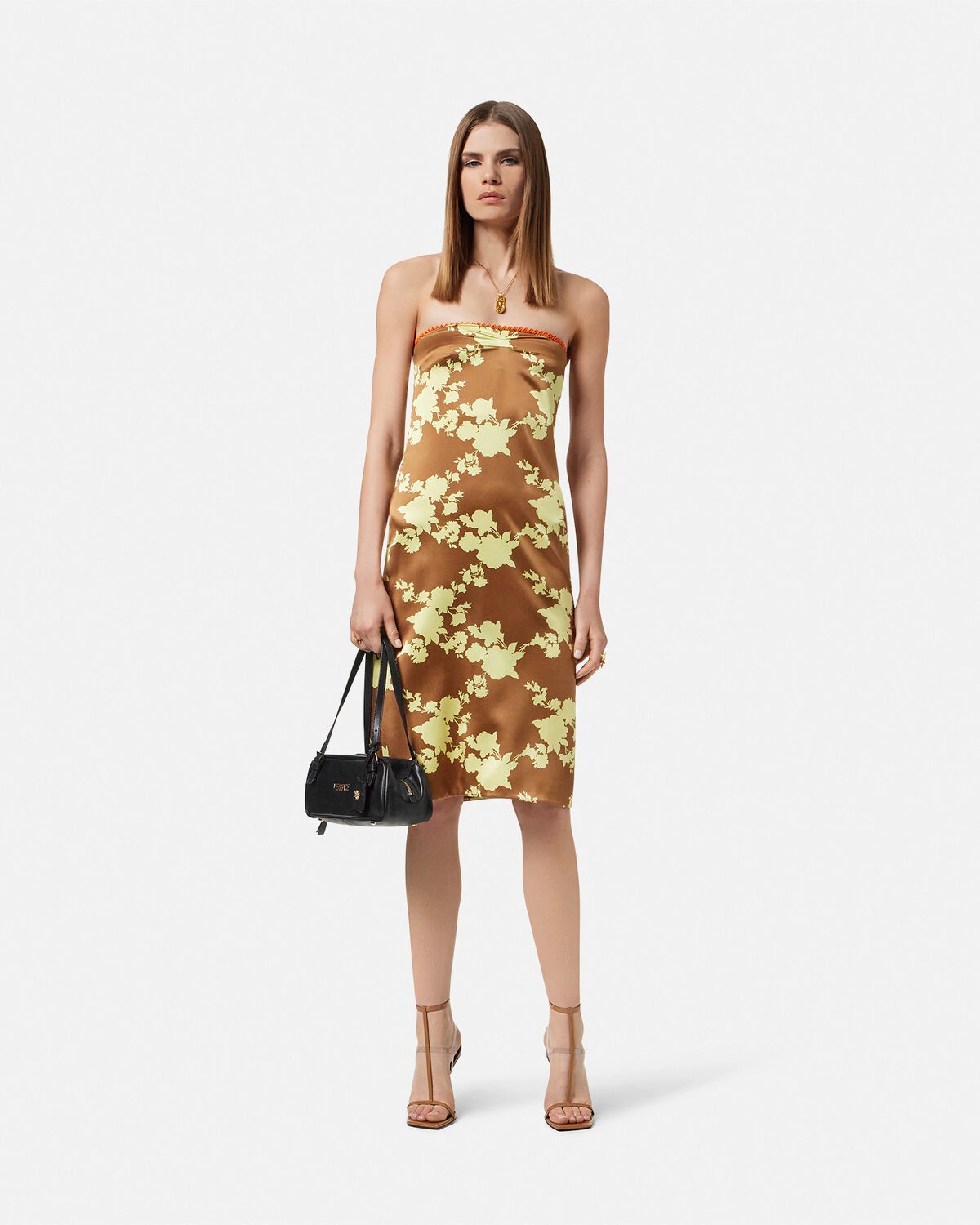 Wild Roses Satin Strapless Midi Dress - 2