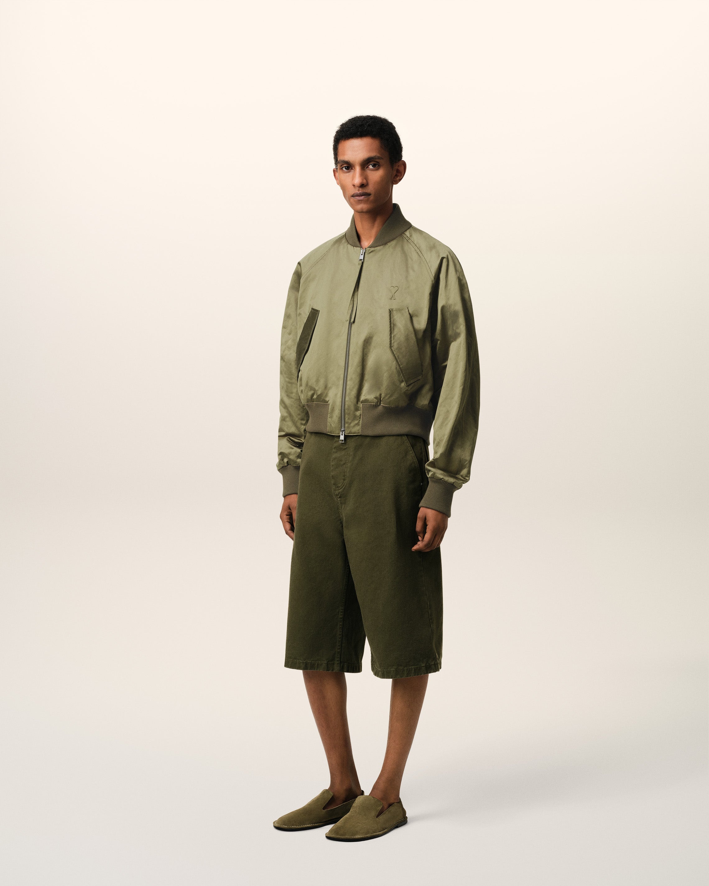 GREEN COTTON SATIN AMI DE COEUR BOMBER - 6