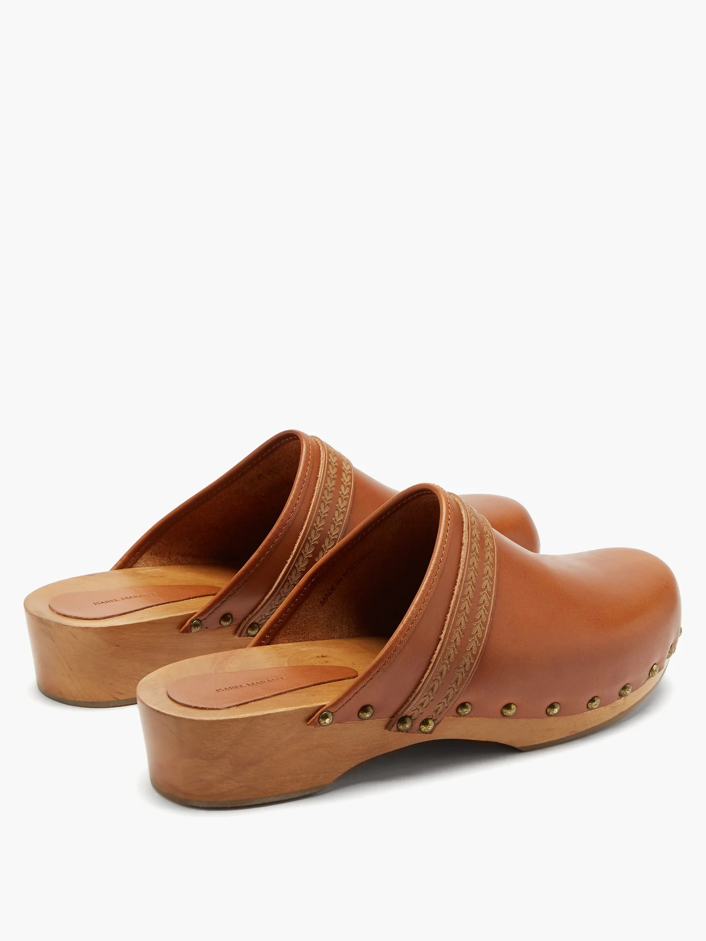 Thalie floral-carved leather clog mules - 4