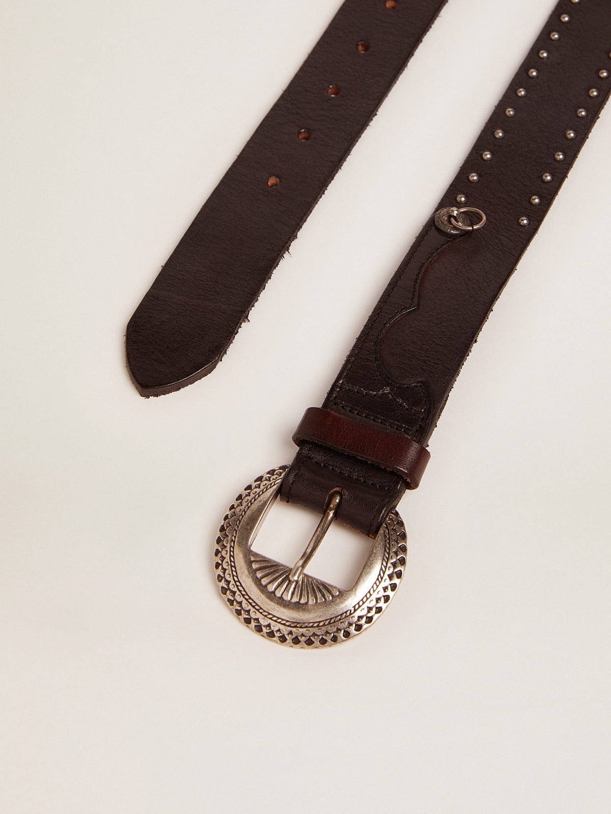 Black Ranch belt in washed leather with silver color studs - 2