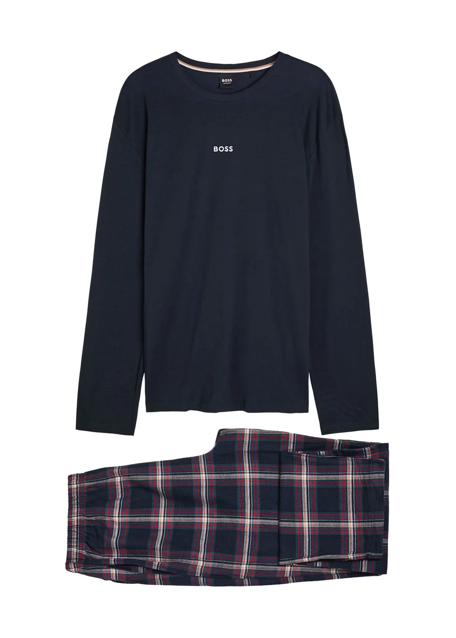 Boss Logo-embroidered Plaid Cotton-blend Pyjama set - 1