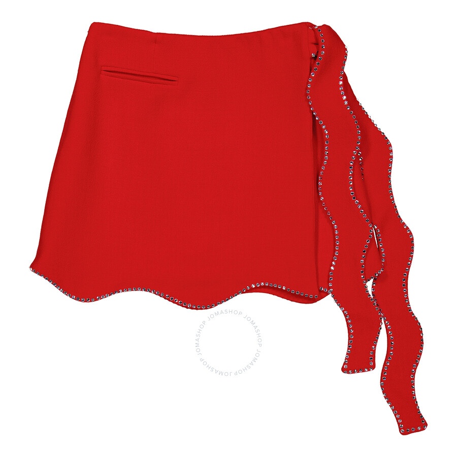 Mach & Mach Ladies Red Crystal Trimmed Wavy Wool Mini Skirt - 4