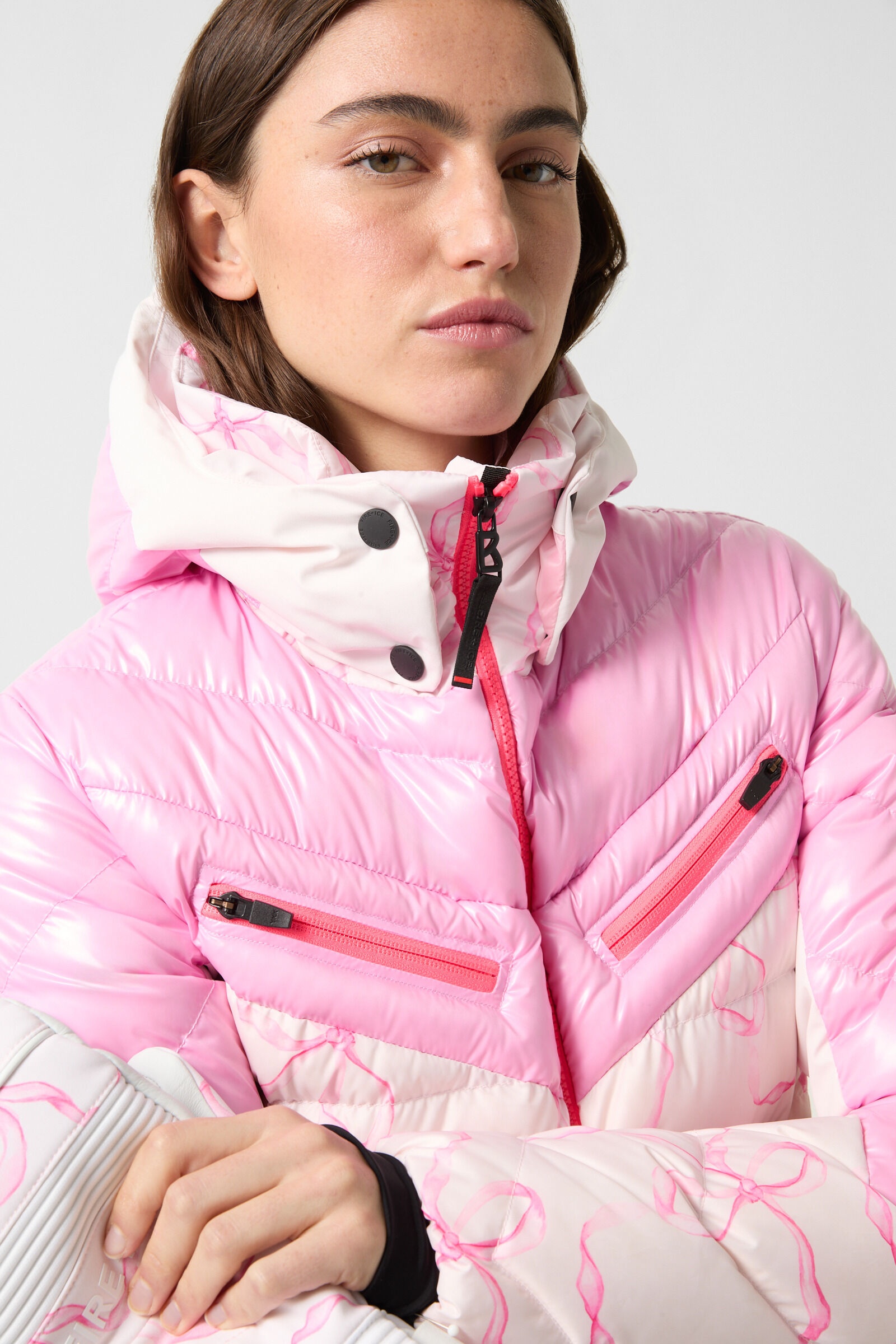 Farina Down ski jacket in Pink/Off-white - 4