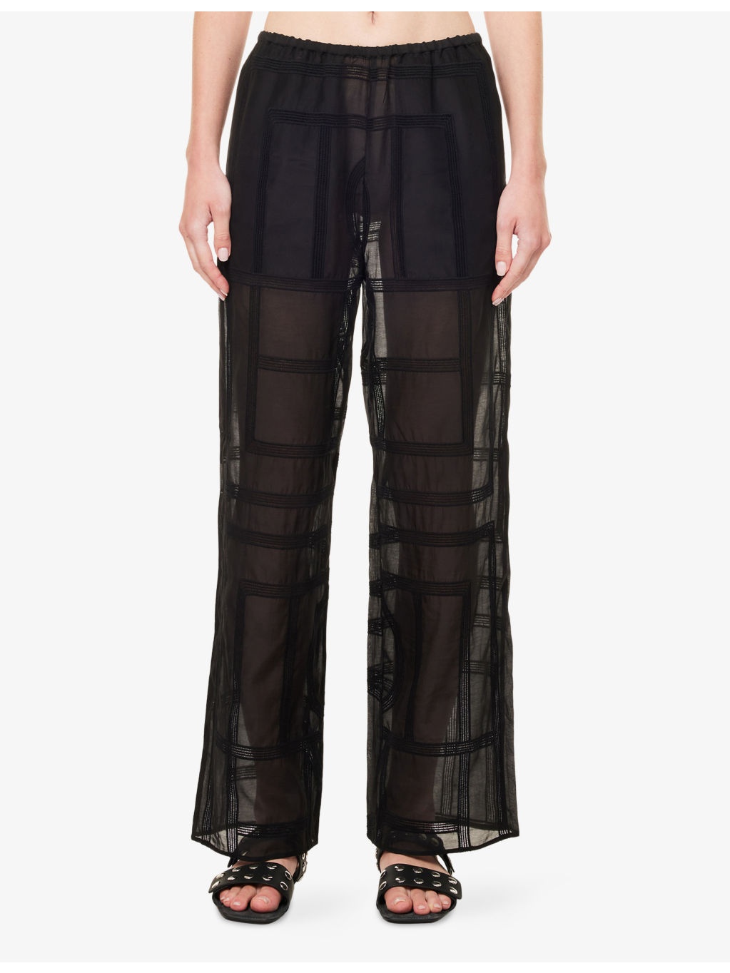 Monogram-Crochet Wide-Leg Cotton And Silk Trousers - 3