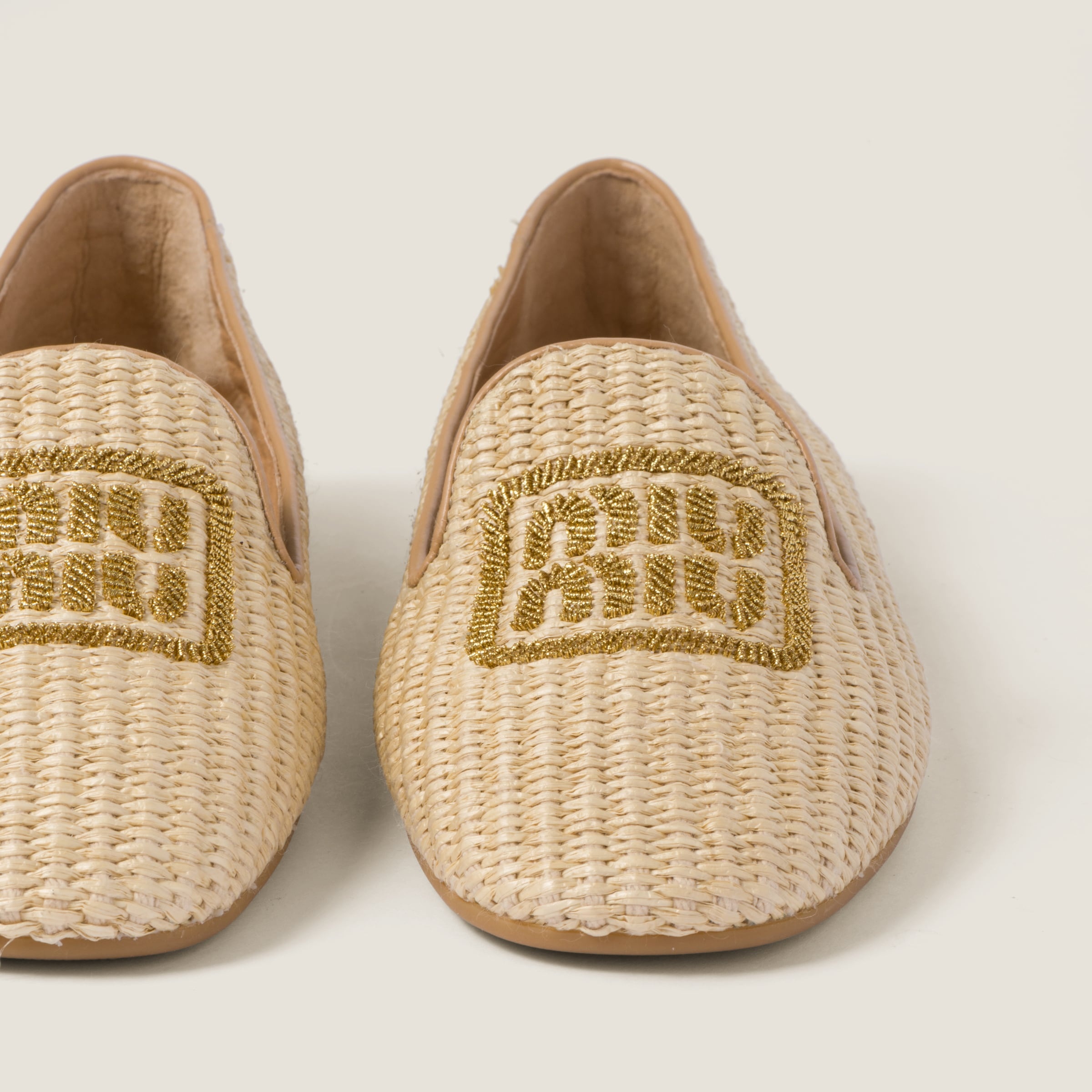 Raffia-effect woven fabric slippers - 4