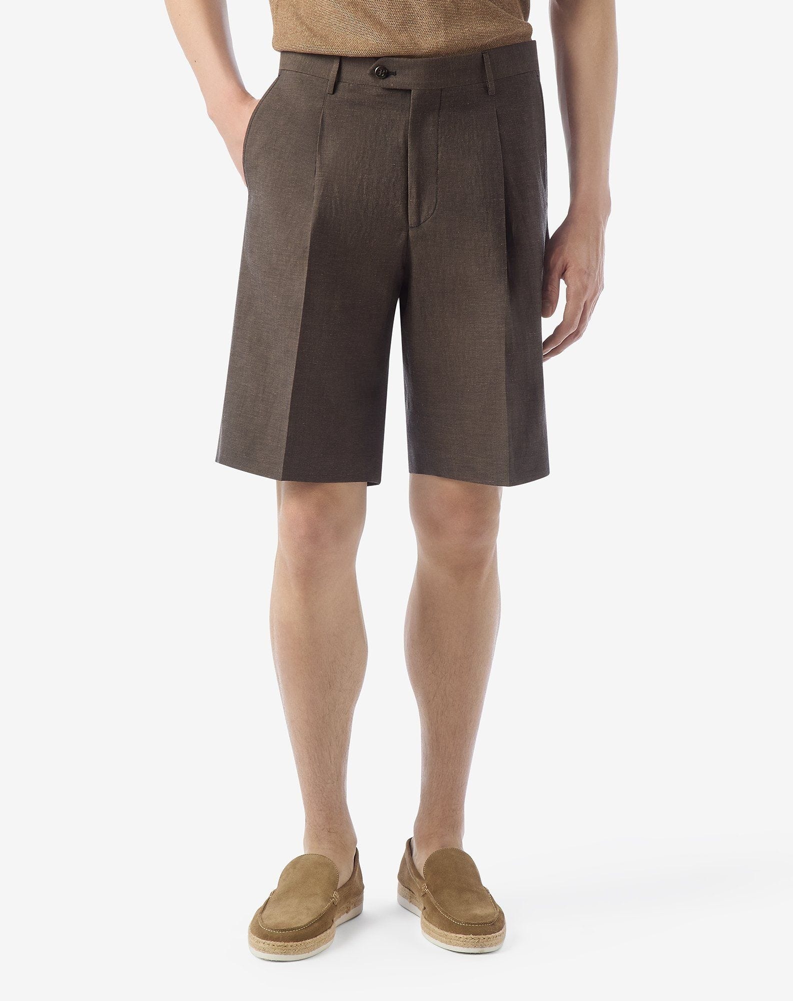 Grey wool and linen Bermuda shorts - 3