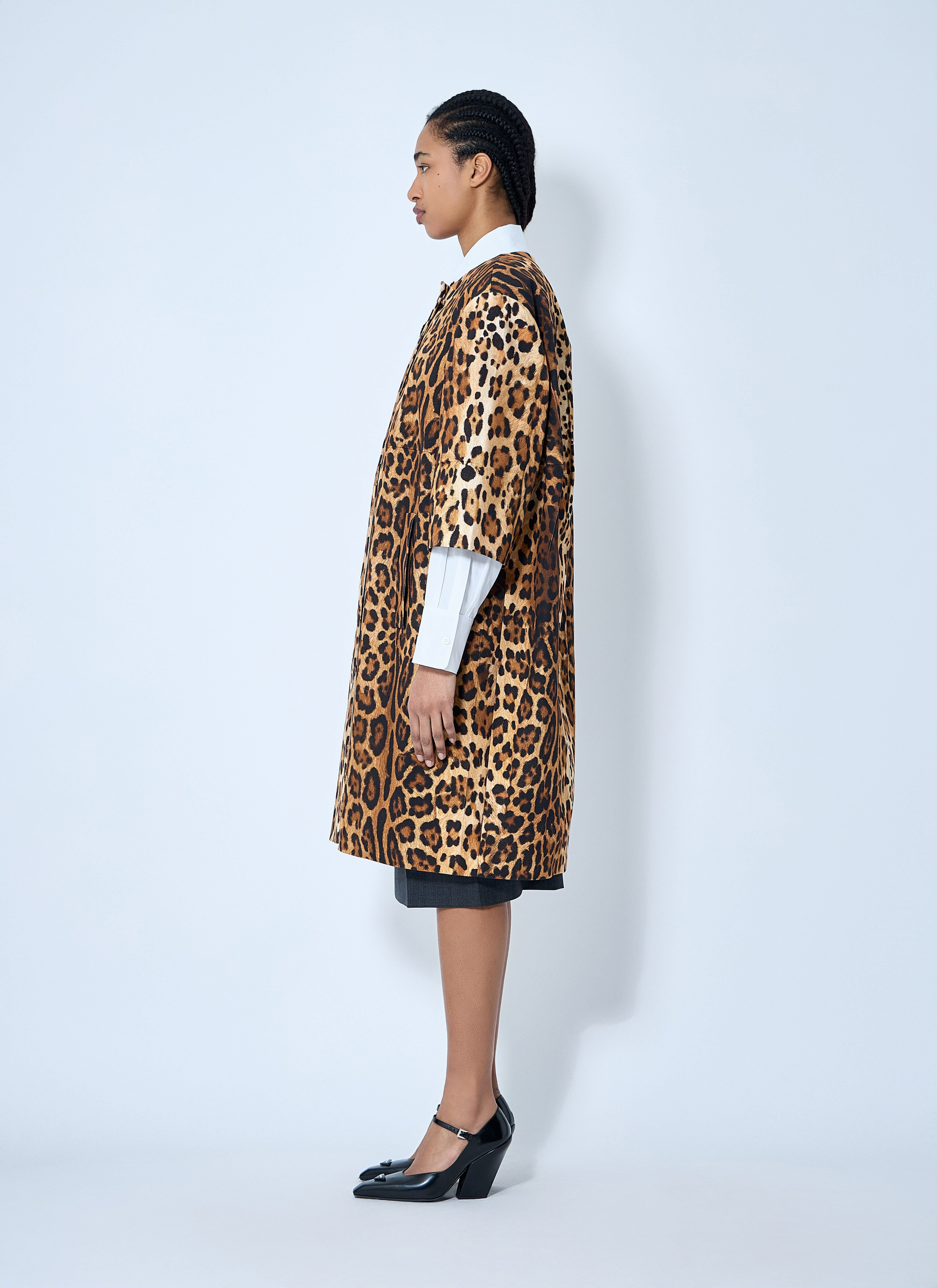 Single-Breasted Leopard Print Drill Coat - 3