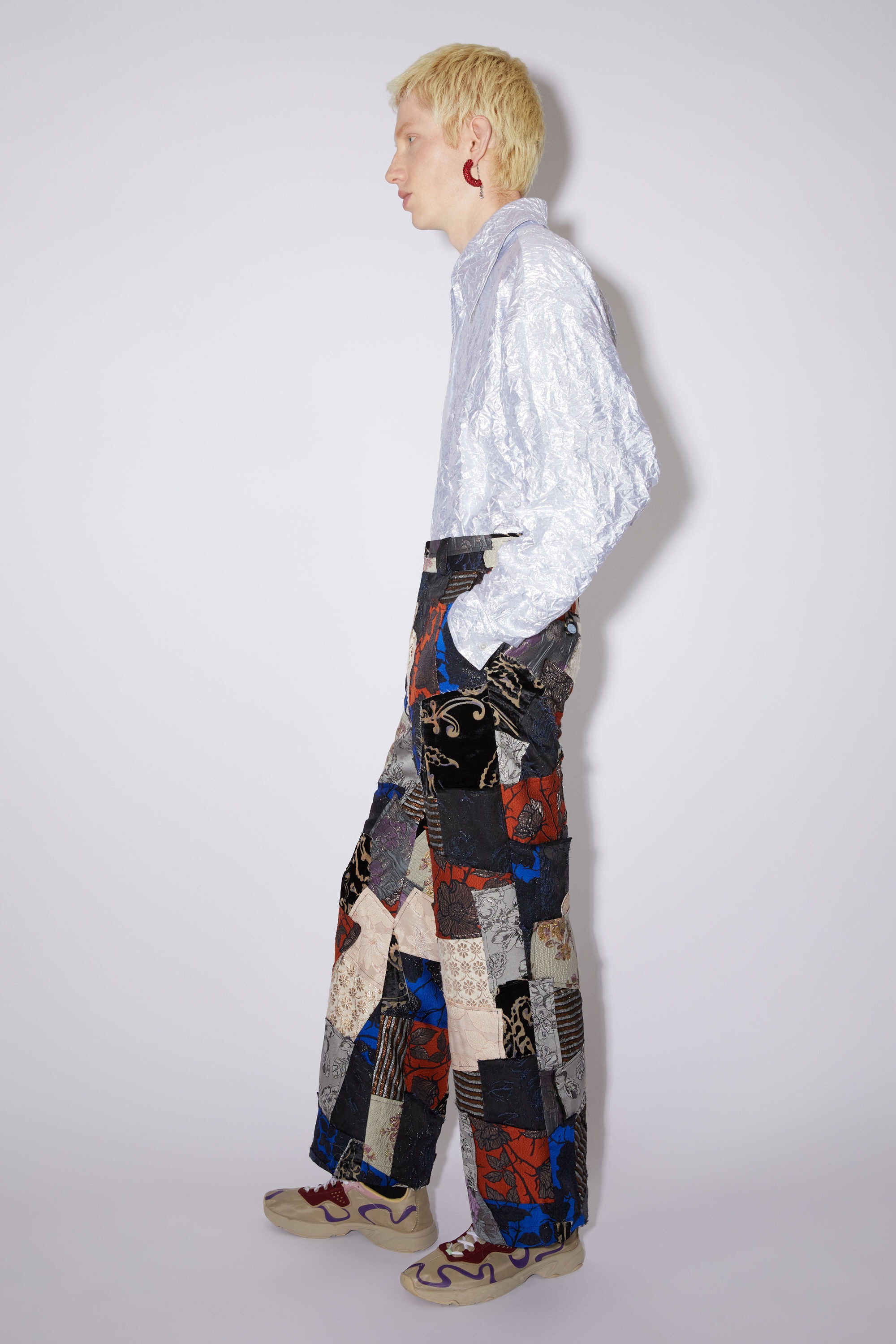 Patchwork regular fit trousers - Silver/dark blue - 4