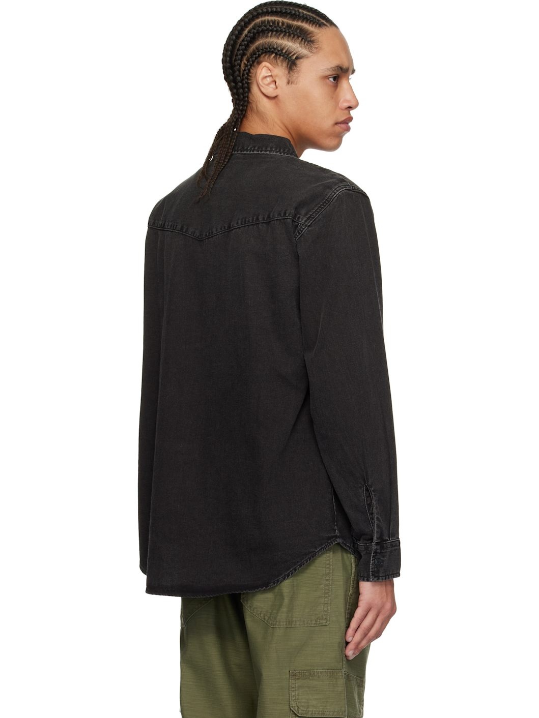 Black Relaxed Fit Western Denim Overshirt - 3