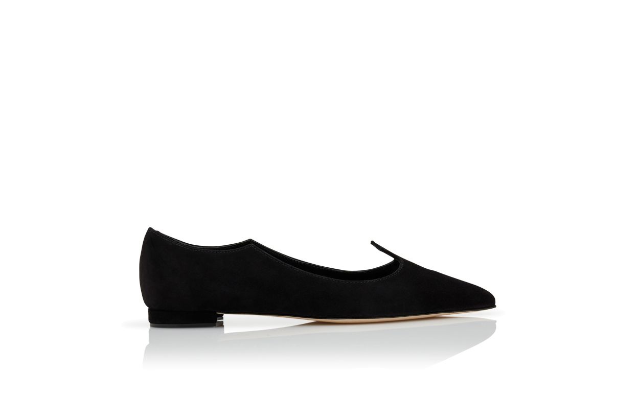 Black Suede Scalloped Flat Pumps - 1