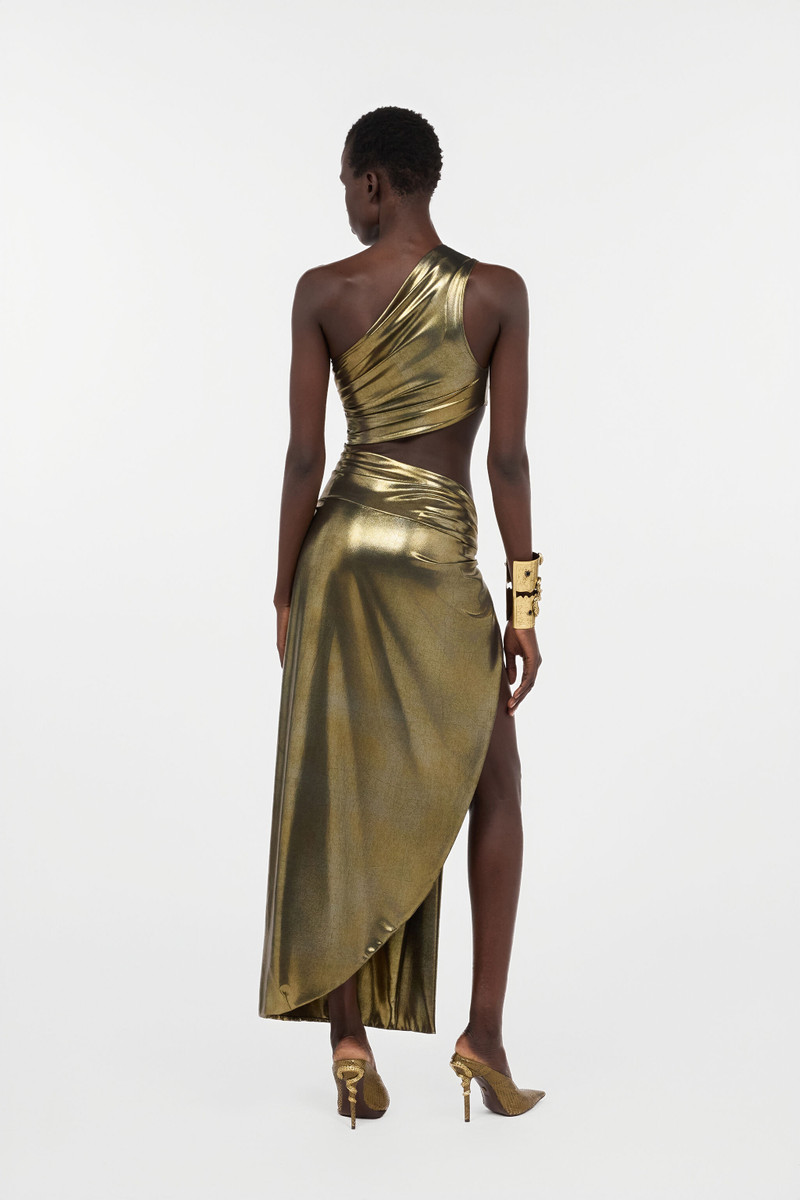 One-Shoulder Gold Dress with Cut-Out Detail 4