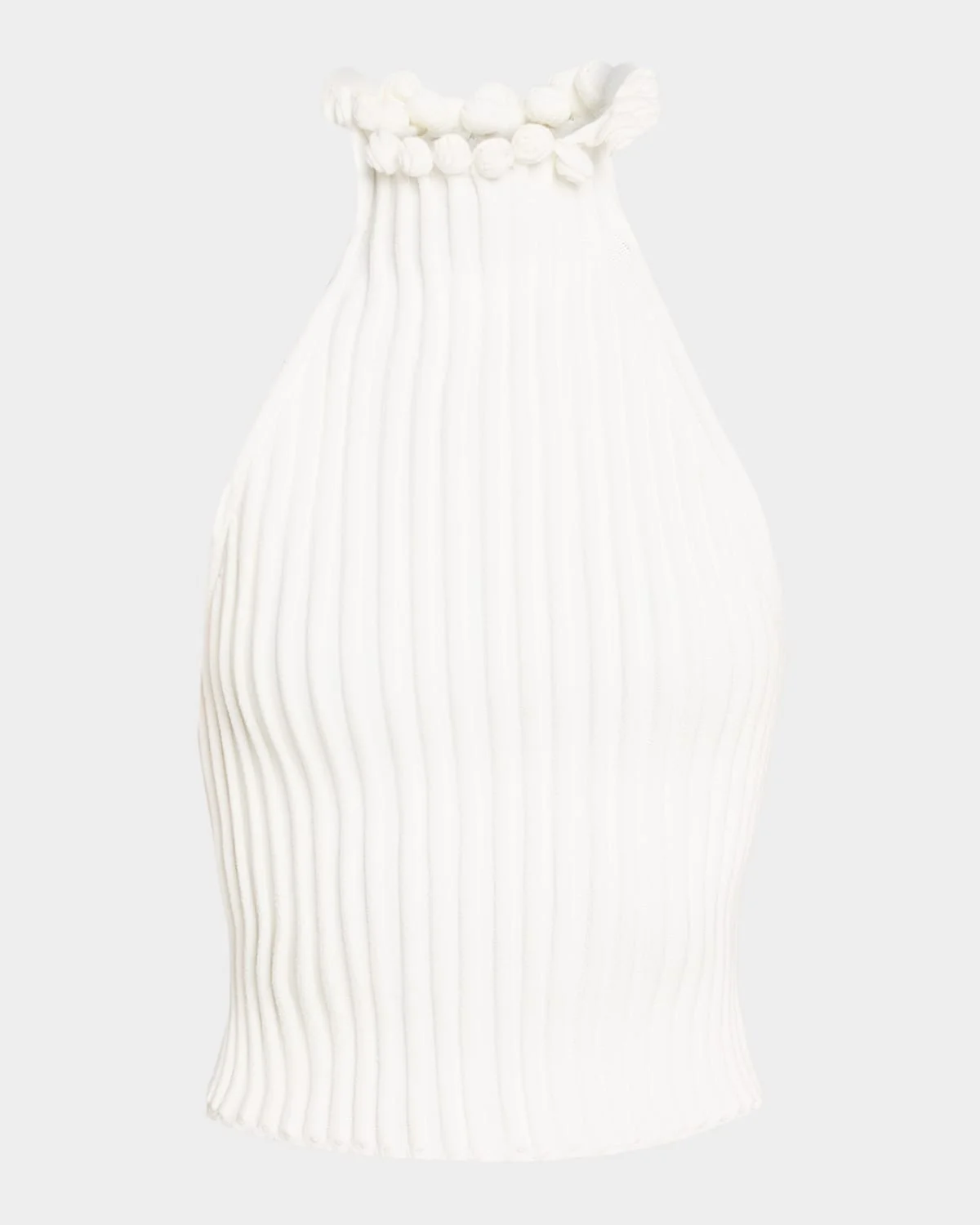 Ribbed Knit Curled Trim Halter Top - 1