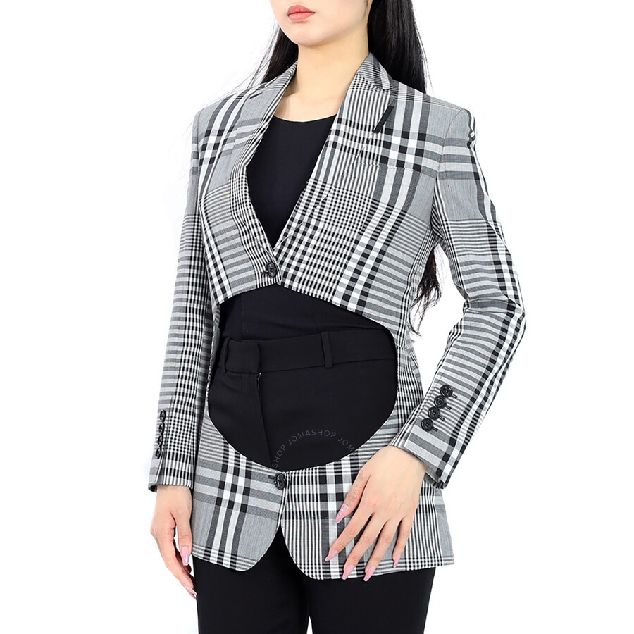Burberry Ladies Check Single-breasted Technical Blazer - 4