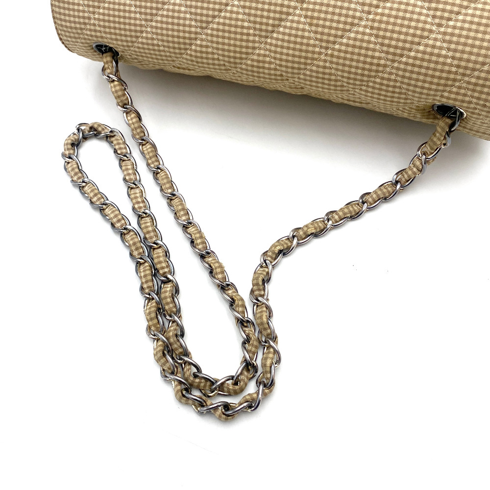 Chanel No.4 Yellow Check Gingham Flap Chain Bag Large - 8