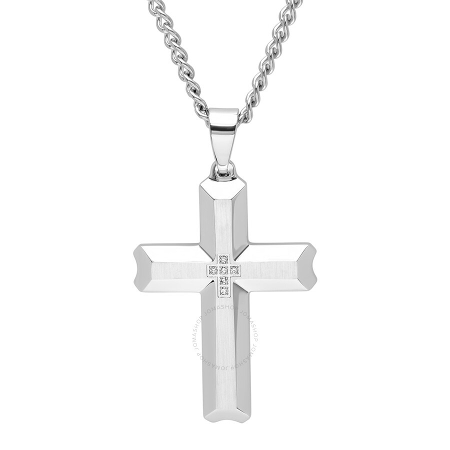 Robert Alton - Robert Alton 1/20 CTW Stainless Steel Scalloped Men's Diamond Cross Necklace - 1