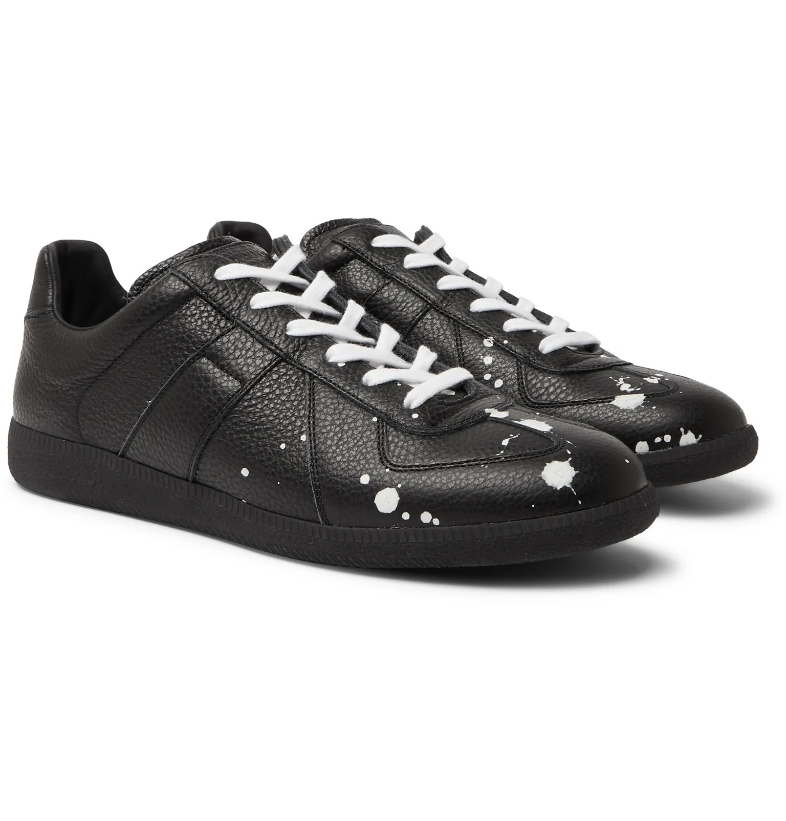 Replica Paint-Splattered Full-Grain Leather Sneakers - 2