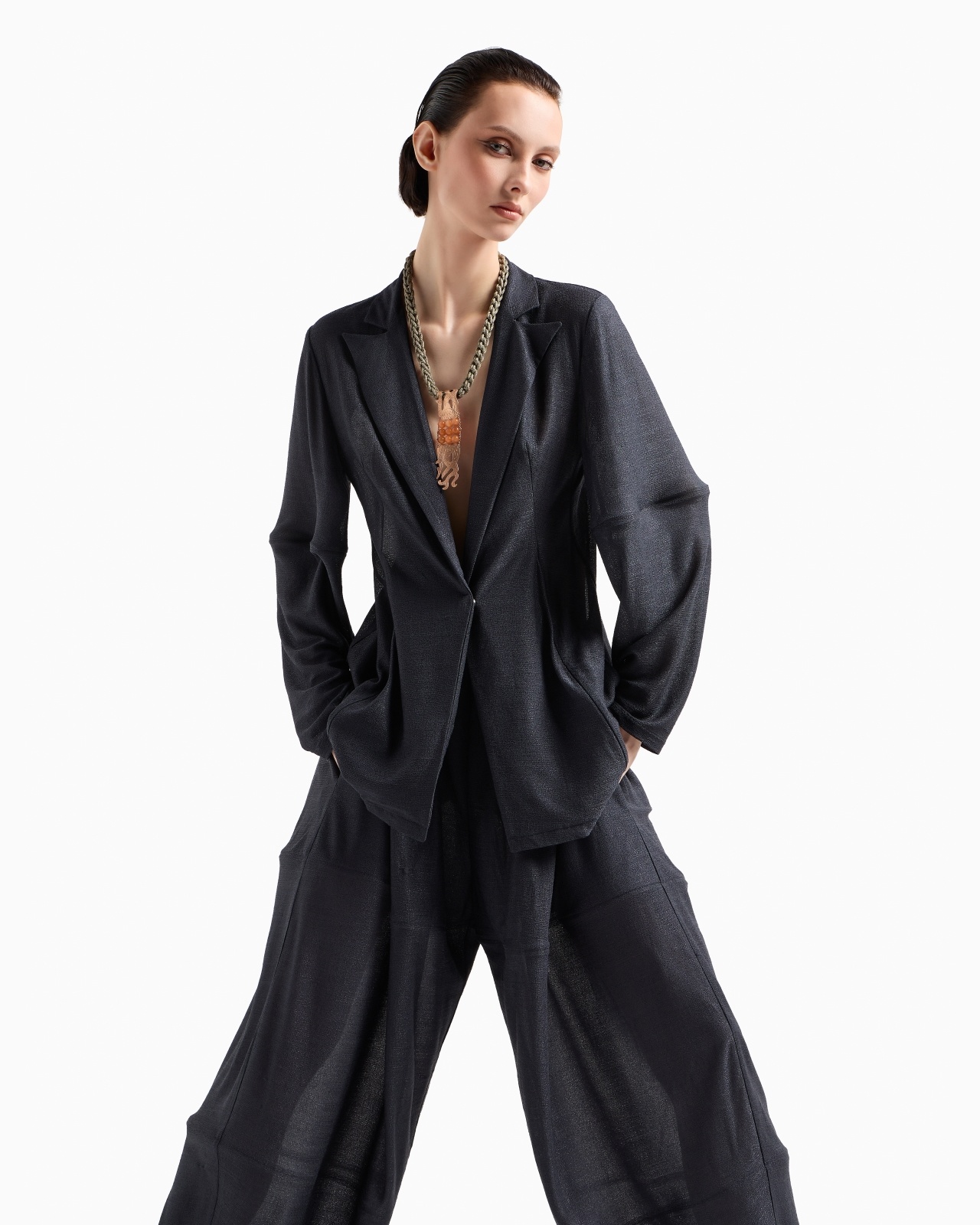 SINGLE-BREASTED JACKET IN LIGHT VISCOSE JERSEY - 5