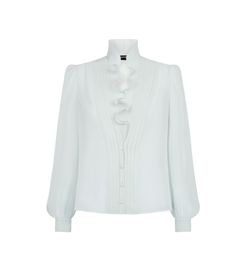 LONG SLEEVE V-NECK BLOUSE WITH PLISSE AND RUFFLES 1