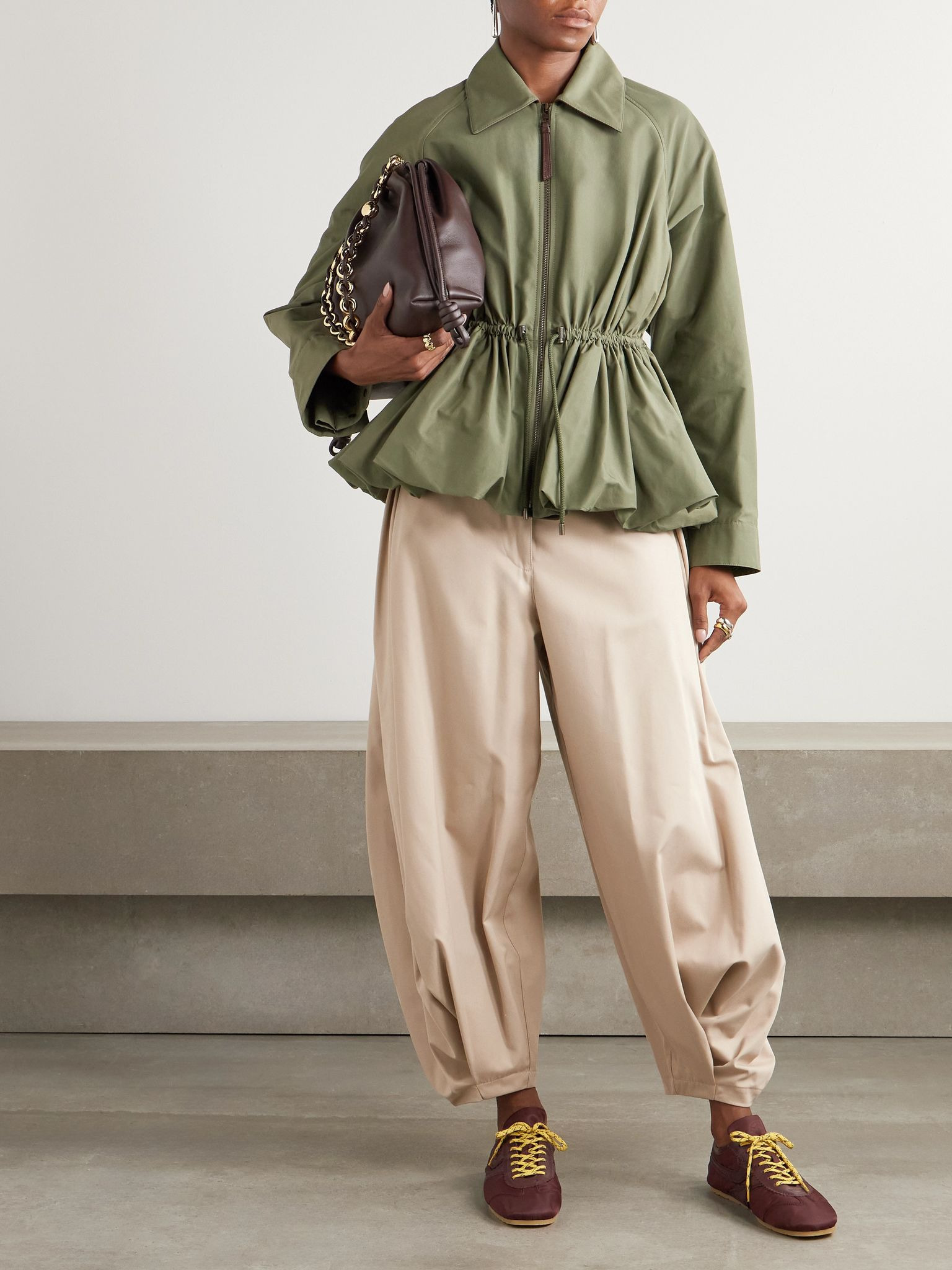 Cocoon wide-leg cotton and silk-blend twill pants Beige - 2