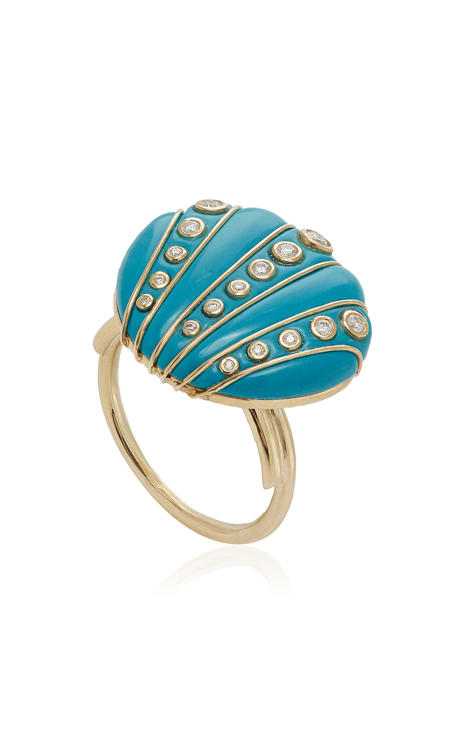 9K Yellow Gold Diamond And Turquoise Ring blue - 3