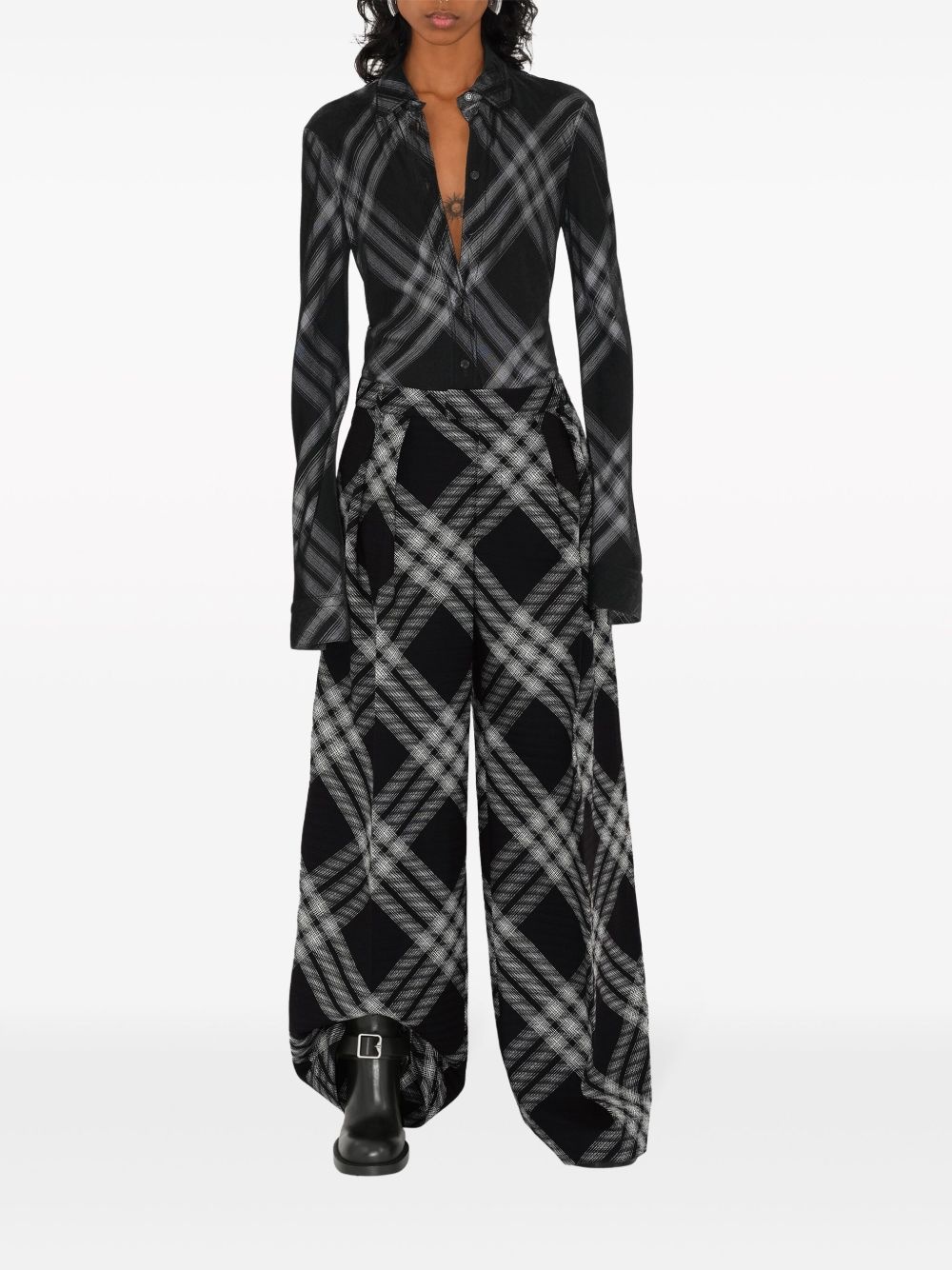 check-print long-sleeve shirt - 2