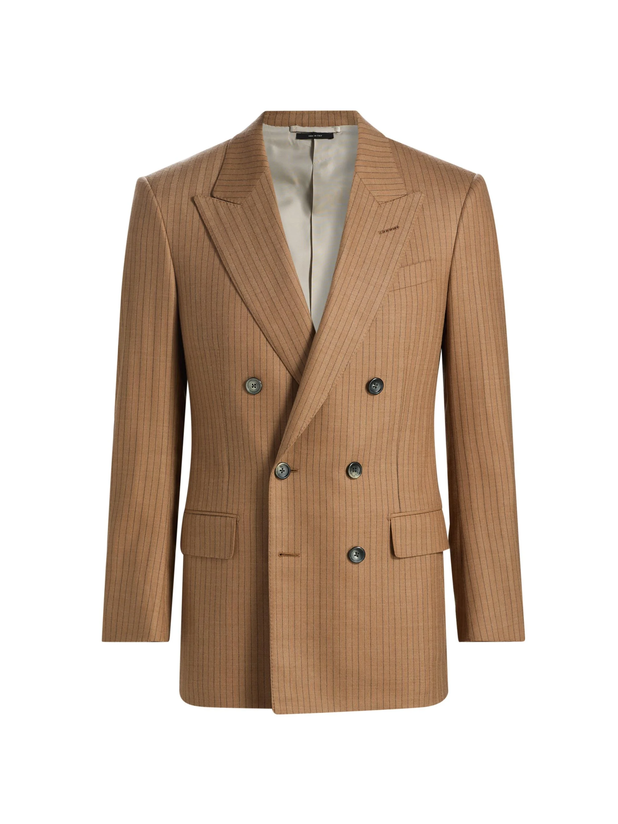 Men's Herringbone Stripe Double-Breasted Blazer - Camel - 1