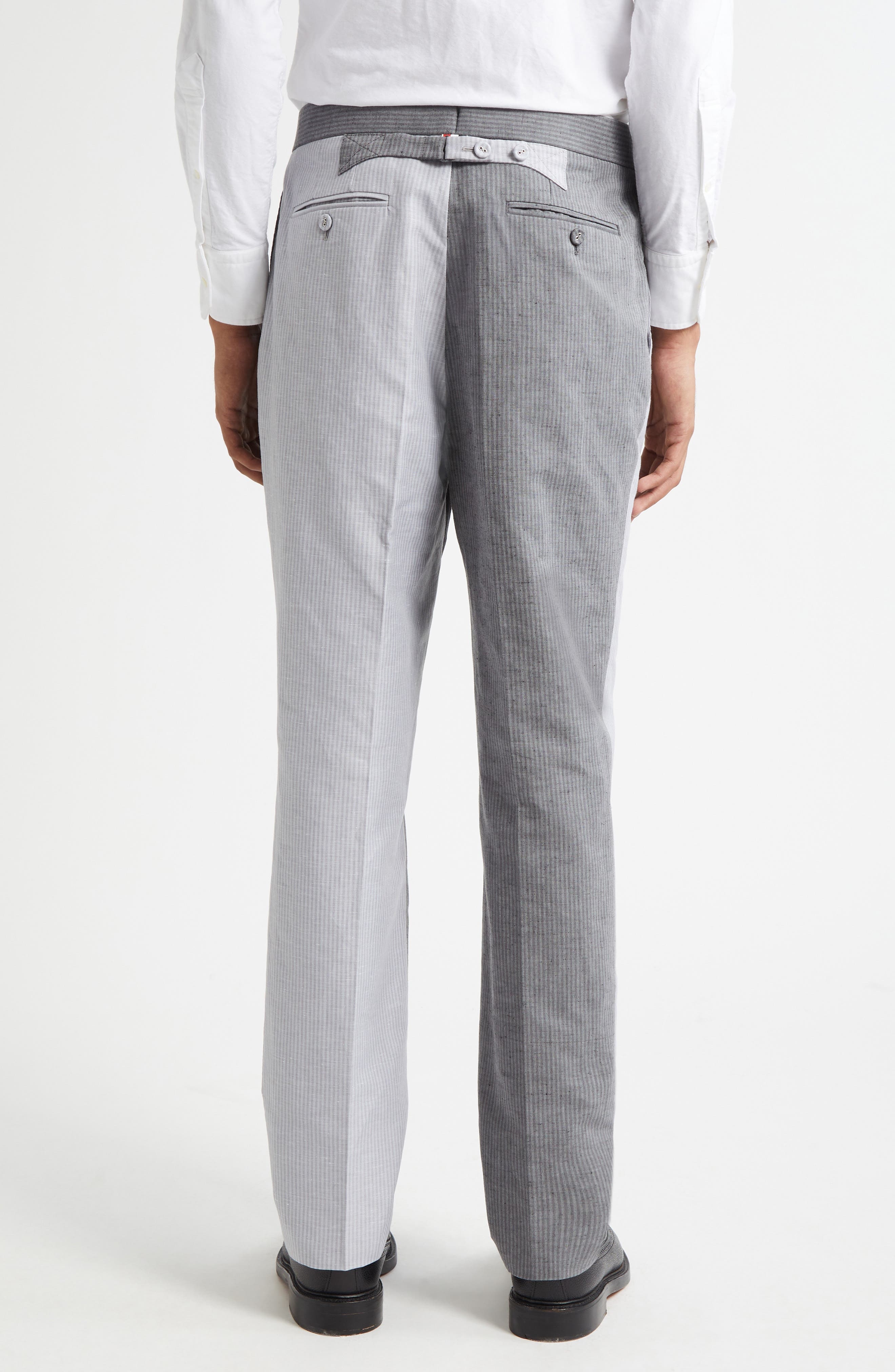 Thom Browne Stripe Colorblock Linen & Cotton Backstrap Pants in Light Grey at Nordstrom - 2