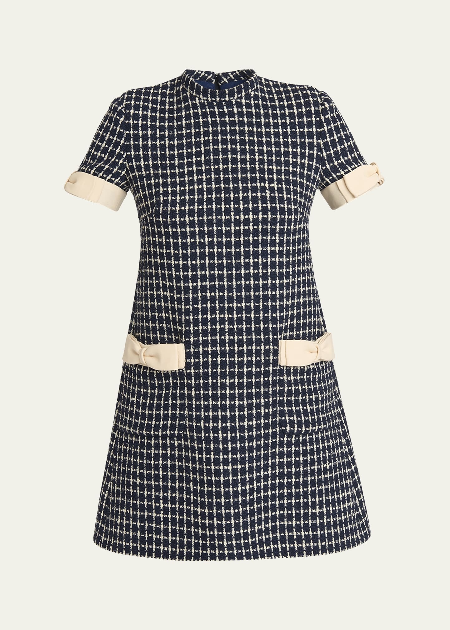 Bow-Embellished Boucle Mini Dress - 1