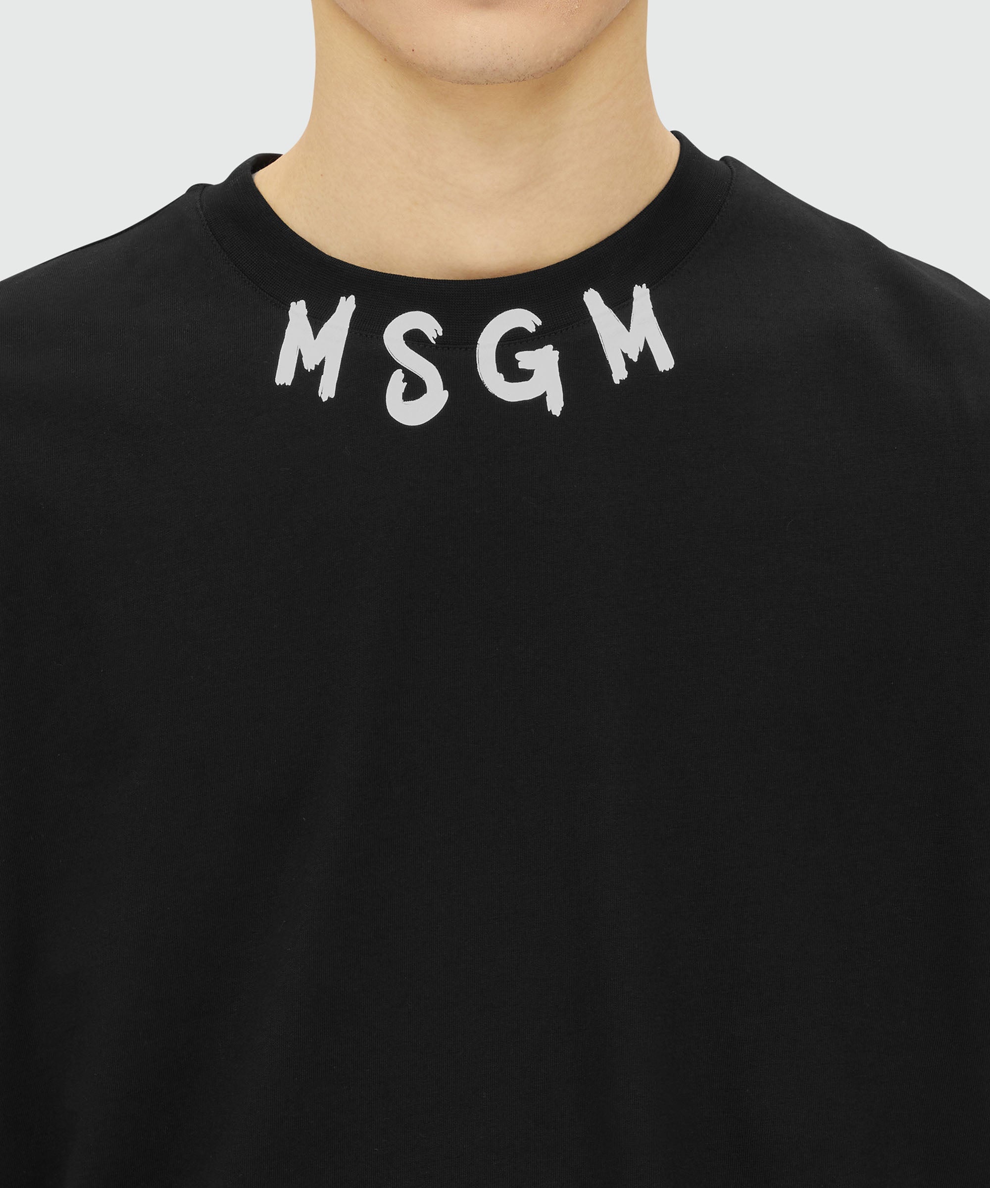 Black jersey t-shirt with brushstroke logo - 5