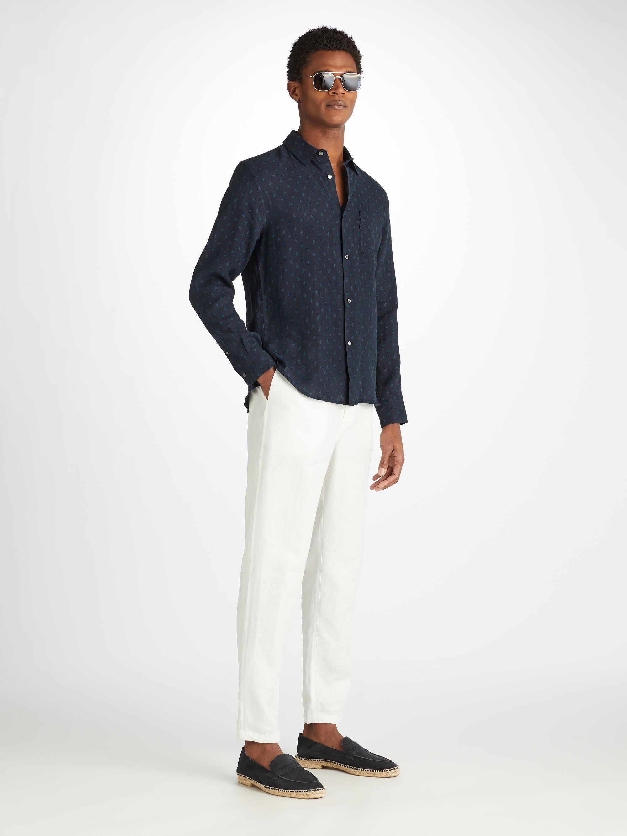 Men's Shirt Milan 25 Linen Navy - 3