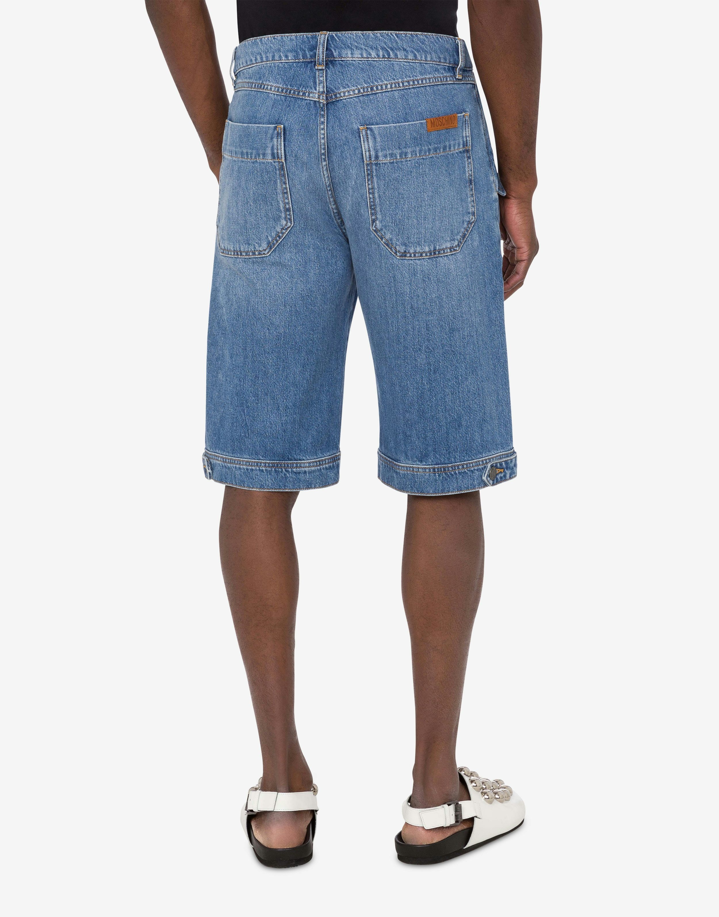 BLUE COTTON DENIM BERMUDA SHORTS - 3