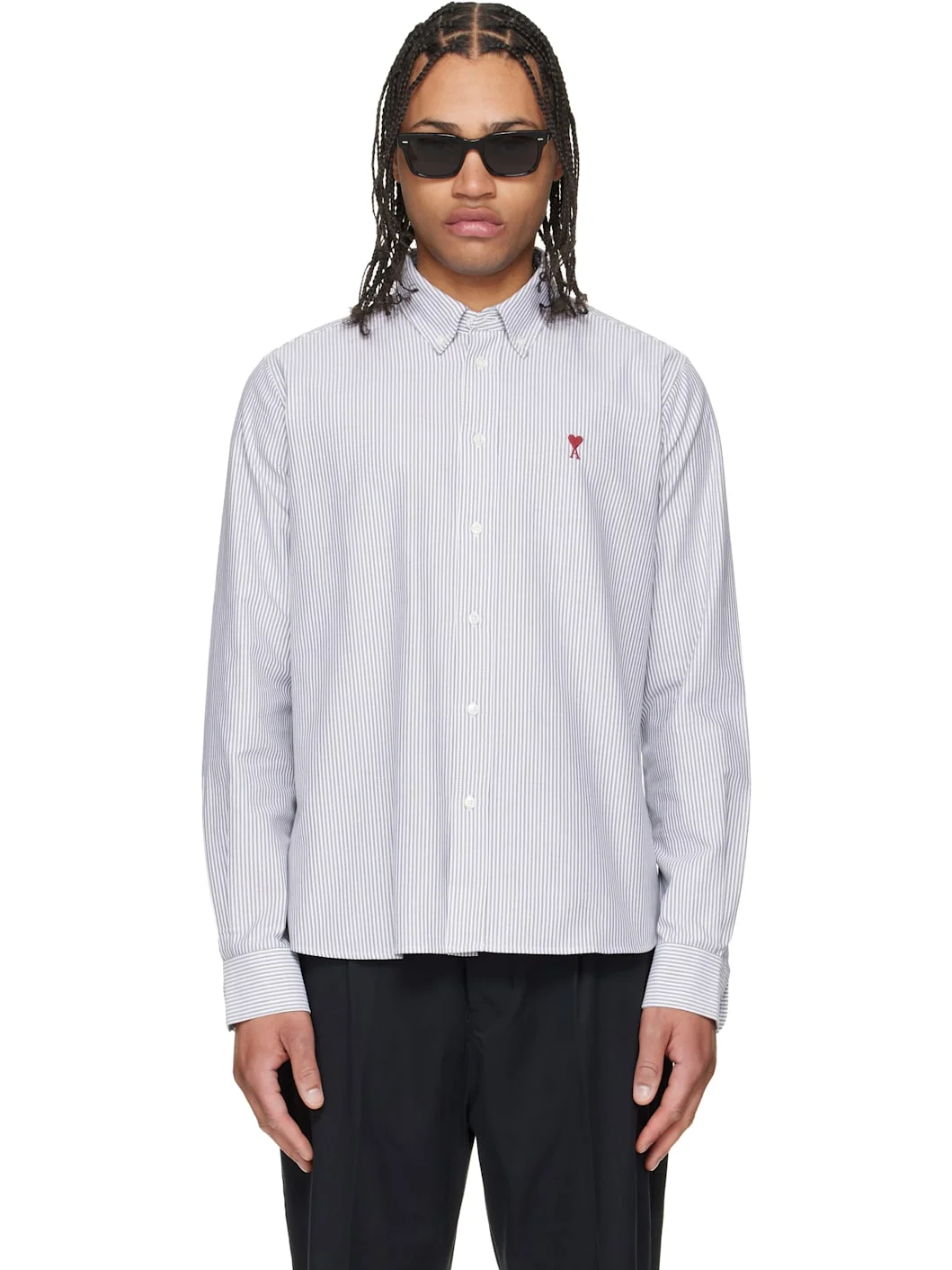 Gray Cotton Ami de Coeur Oxford Shirt - 1