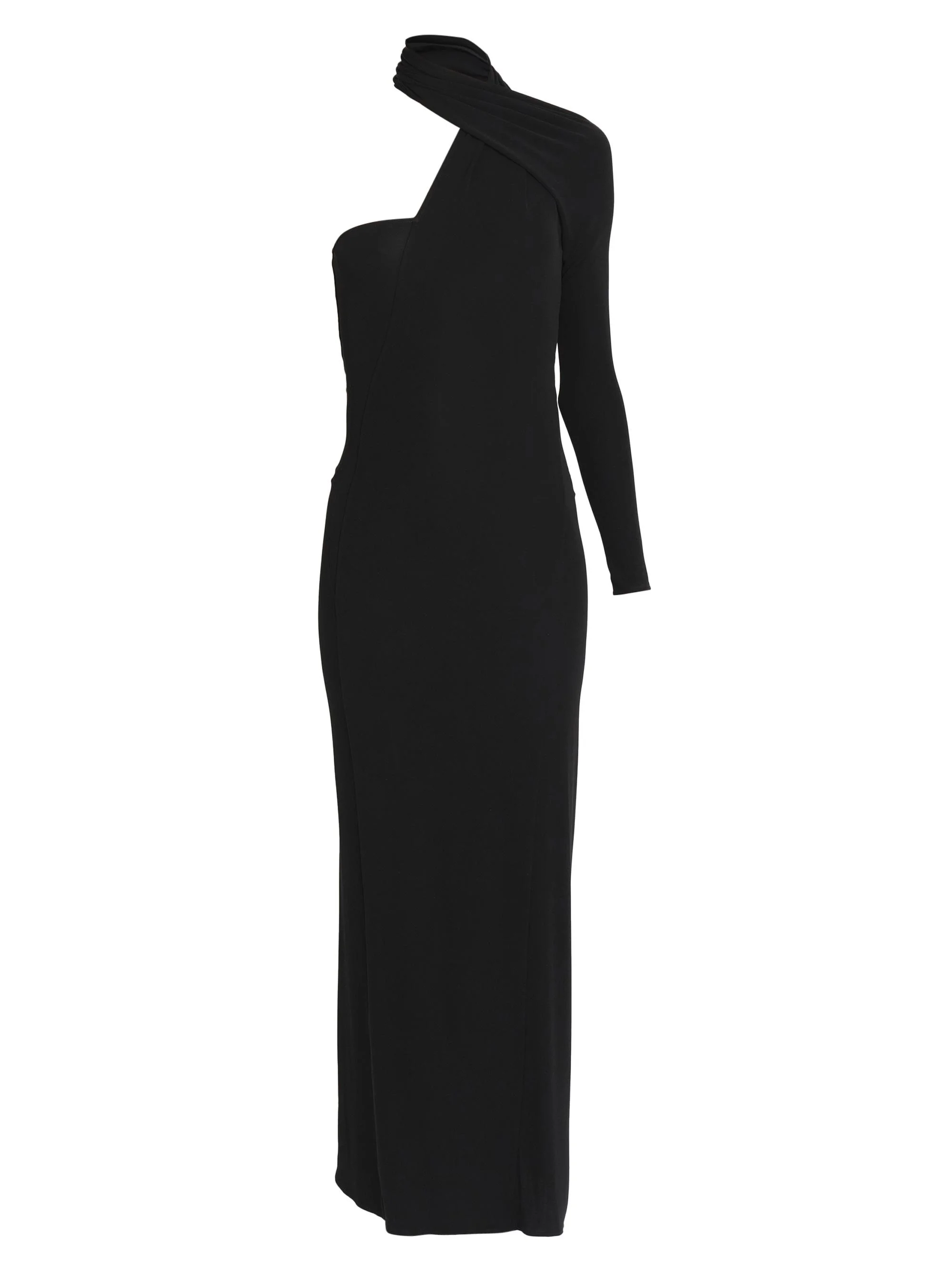 Women's One-Shoulder Crepe Jersey Gown - Black - 1