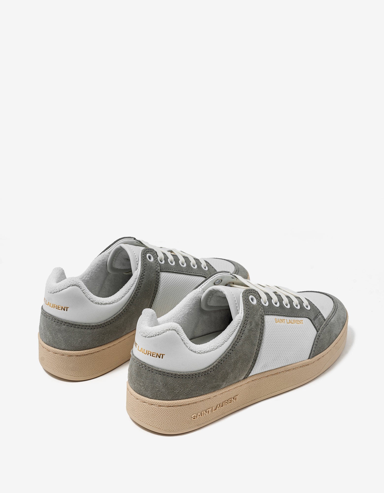 White & Grey SL/61 Leather Trainers - 6