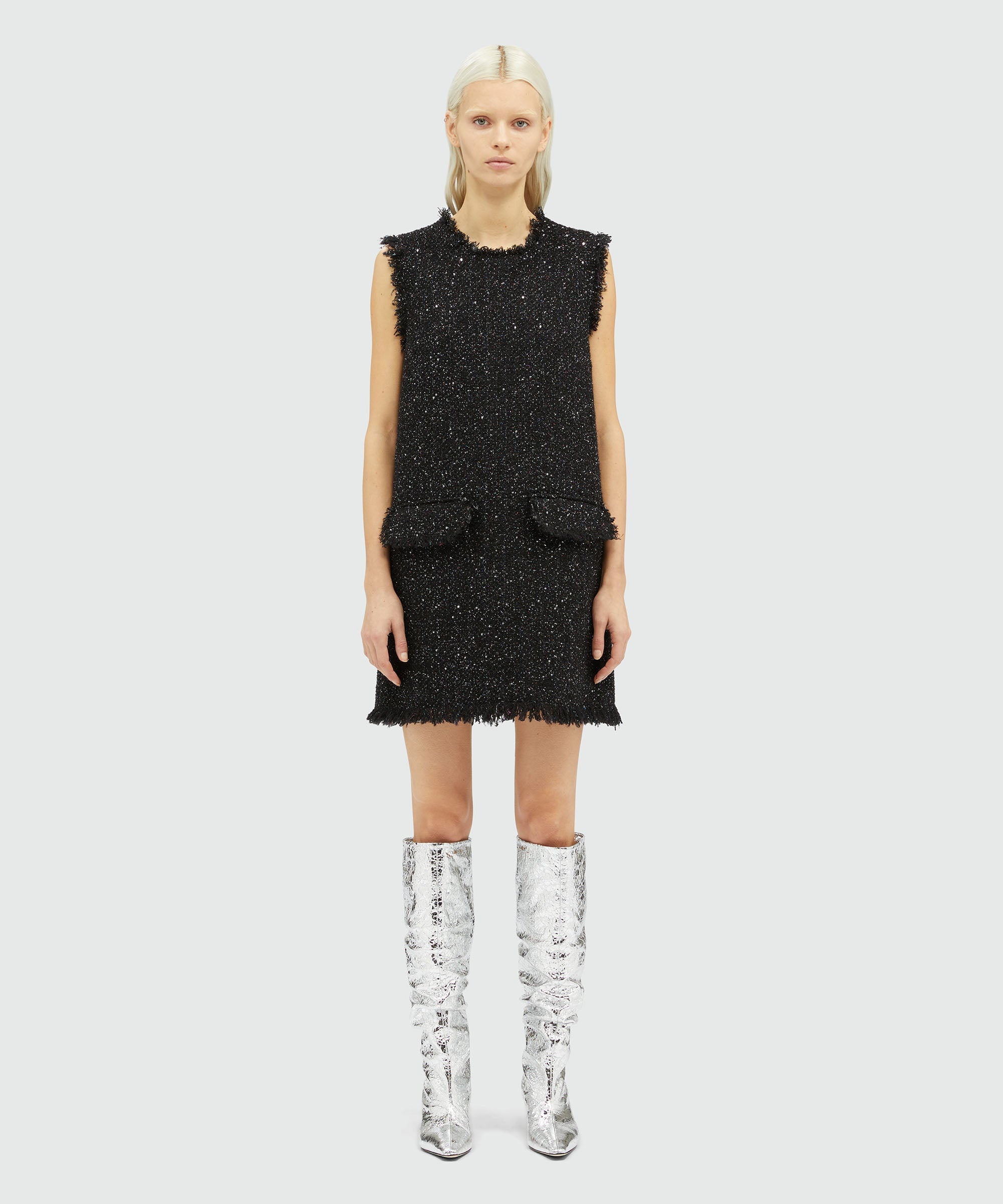 Cotton tweed lamé sleeveless midi dress - 2