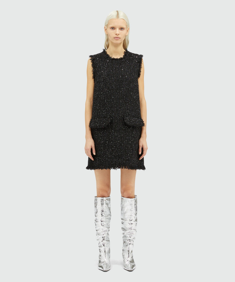 MSGM Cotton tweed lamé sleeveless midi dress outlook