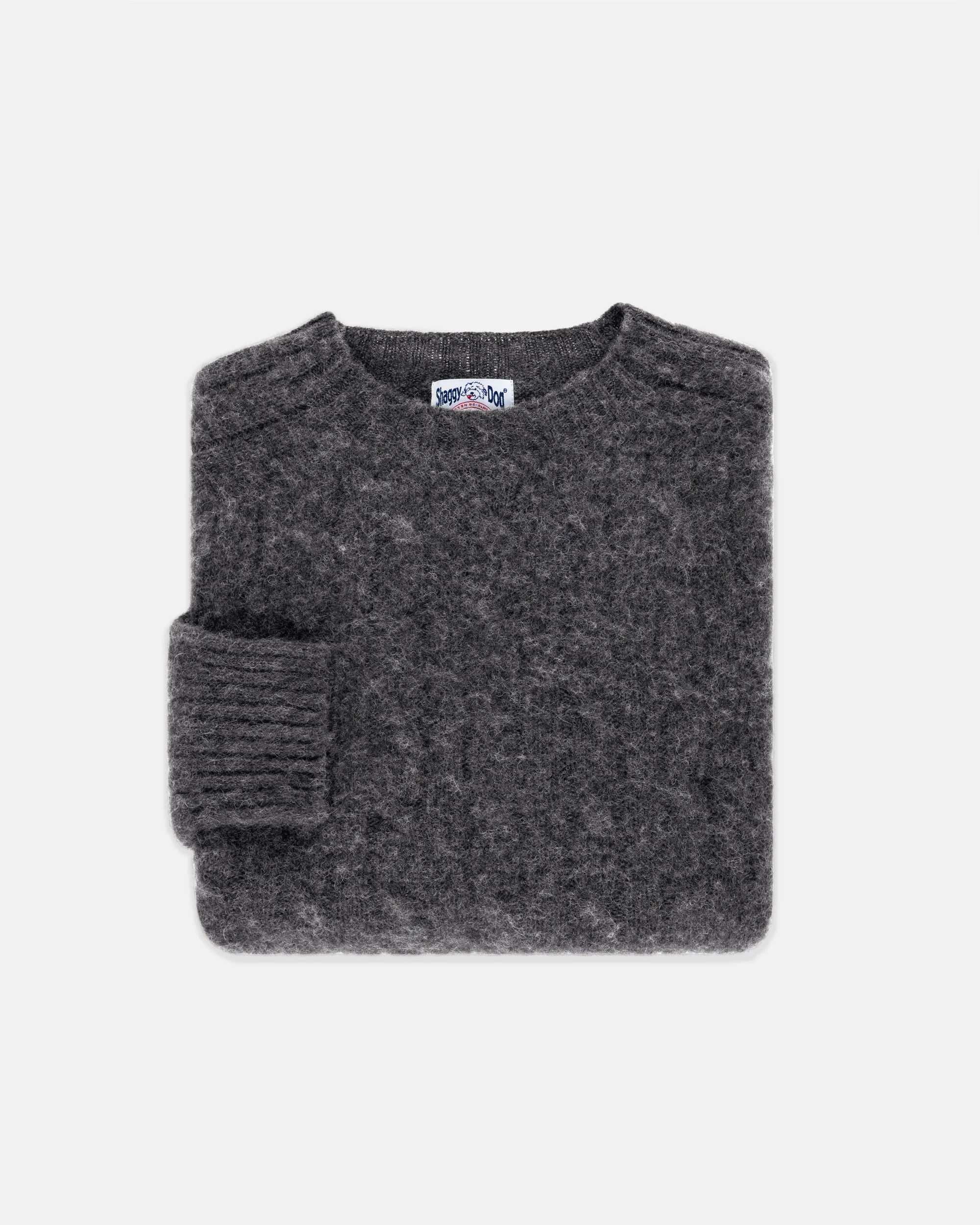 MADE-IN-SCOTLAND GRAY SHAGGY DOG CABLEKNIT SWEATER - CLASSIC FIT - 1