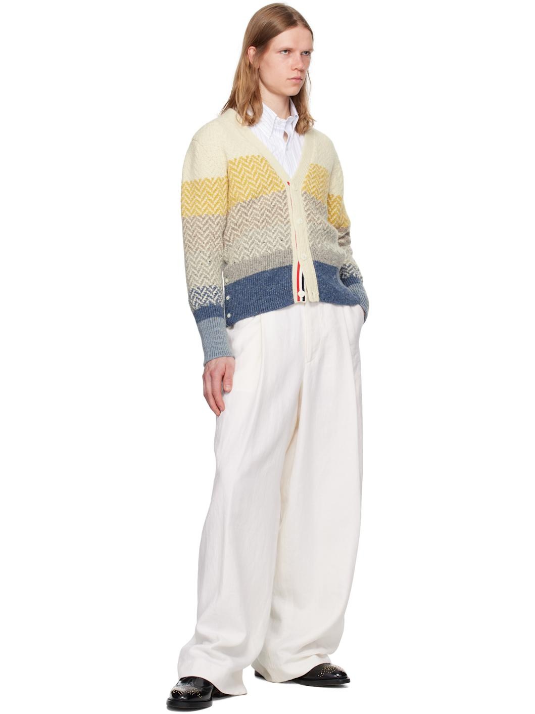 Multicolor Striped Herringbone Jacquard Classic V Neck Cardigan - 4