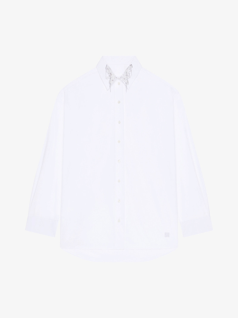 OVERSIZED SHIRT IN COTTON WITH CRYSTALS AND PEARLS - 1