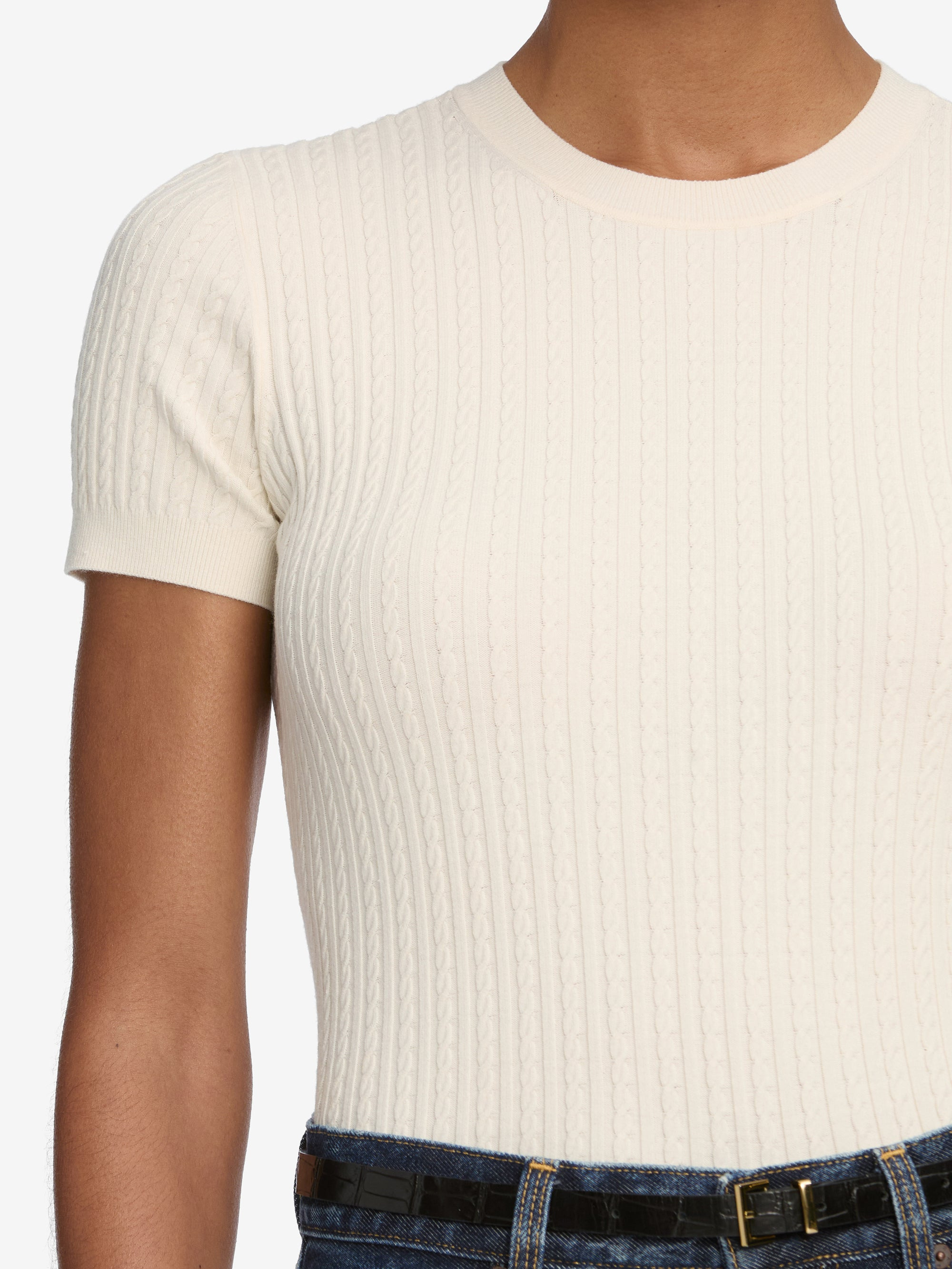 The Fine Cable Tee in Cream - 4