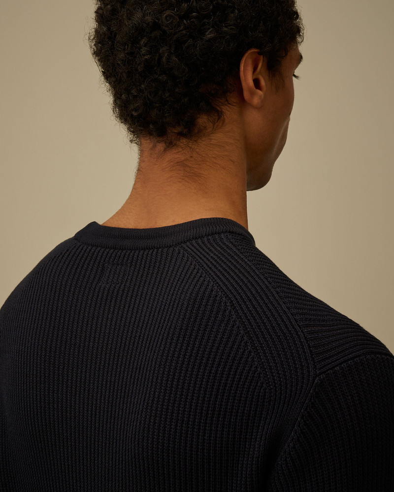 Cotton Sea Island Ribs Crewneck Lens Sweater 6